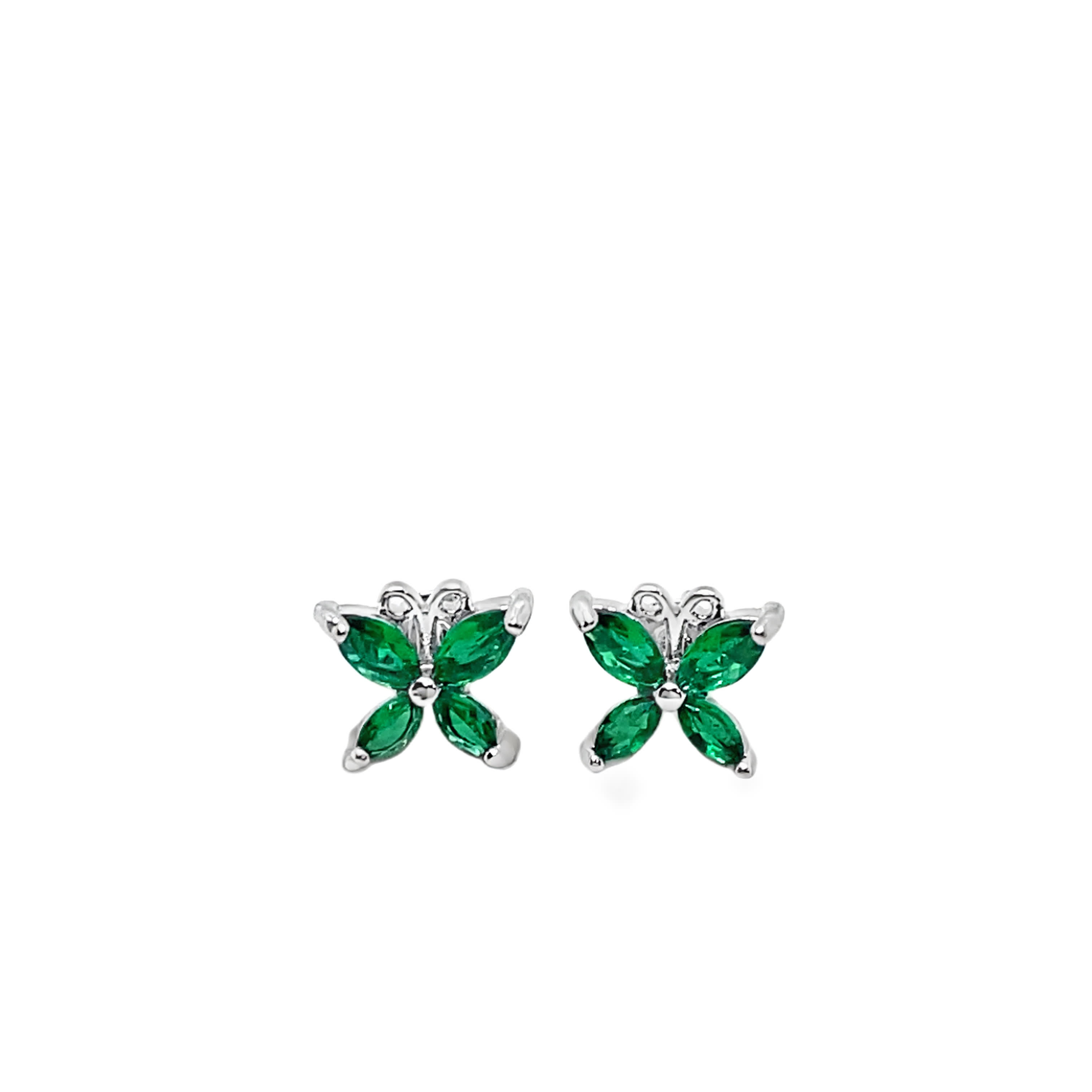 Emerald Butterfly Stud Earrings in Silver