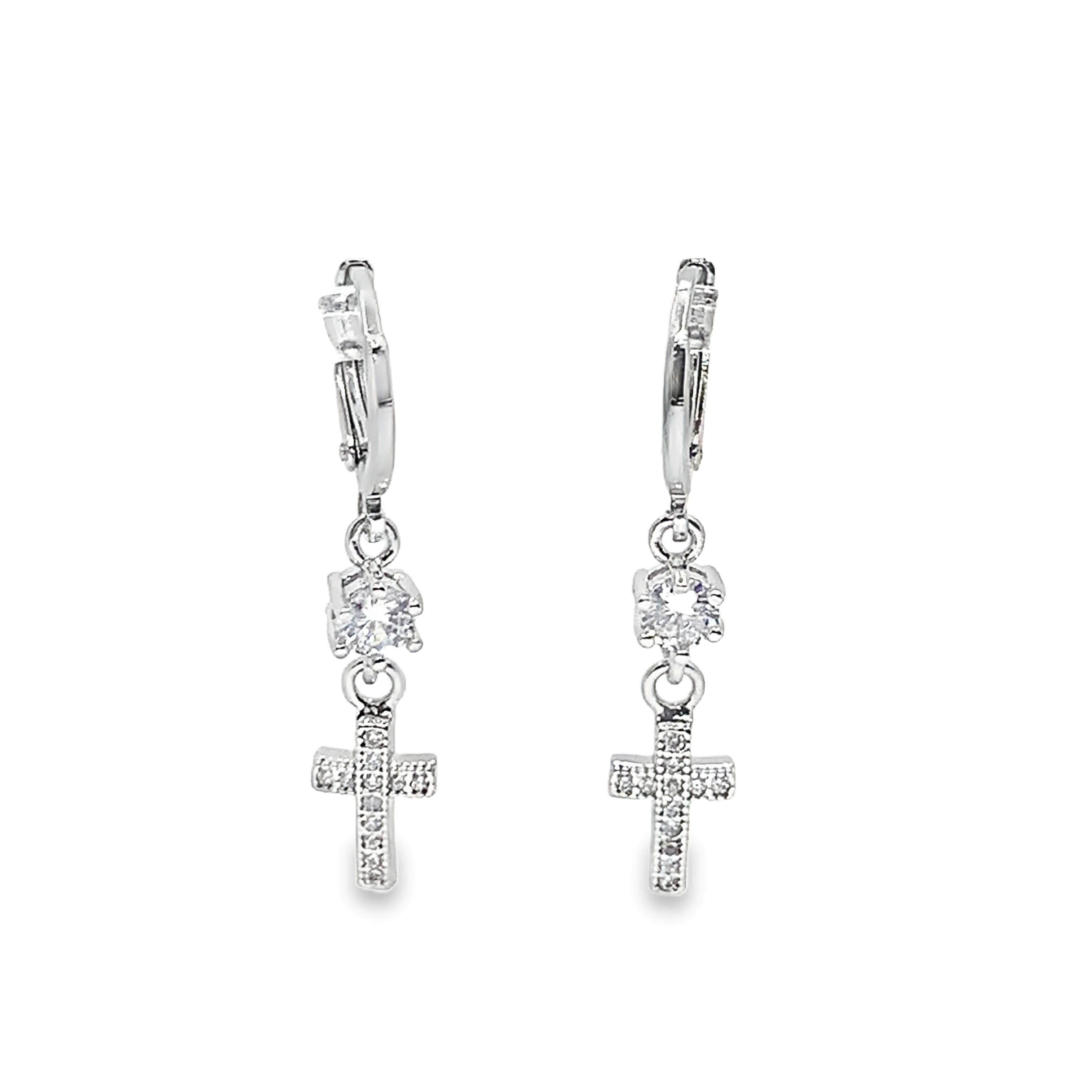 White Gold Plated Silver Dangle Earrings with Brilliant Cut Diamonds