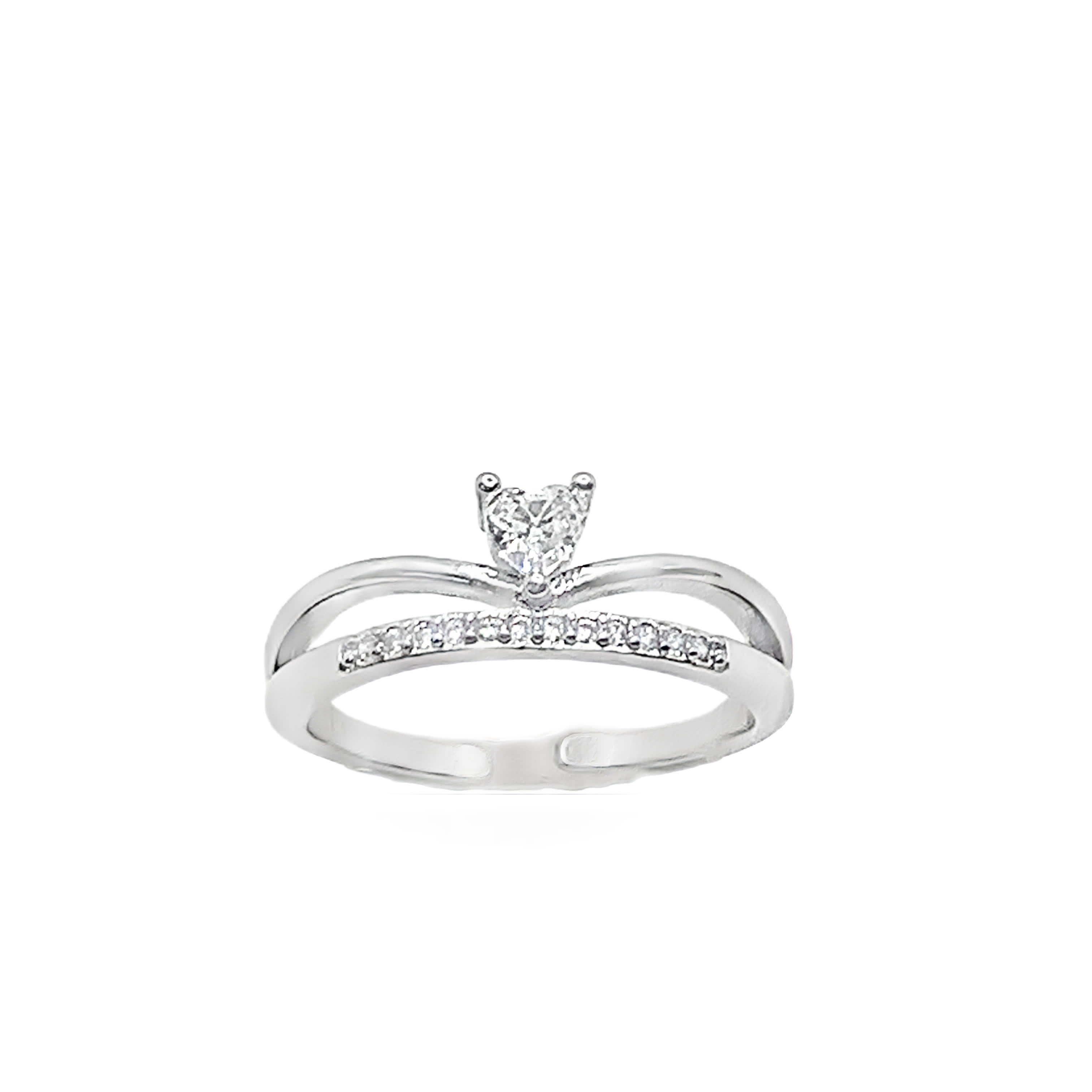 White Gold Plated Silver Heart Cut Diamond Multistone Ring