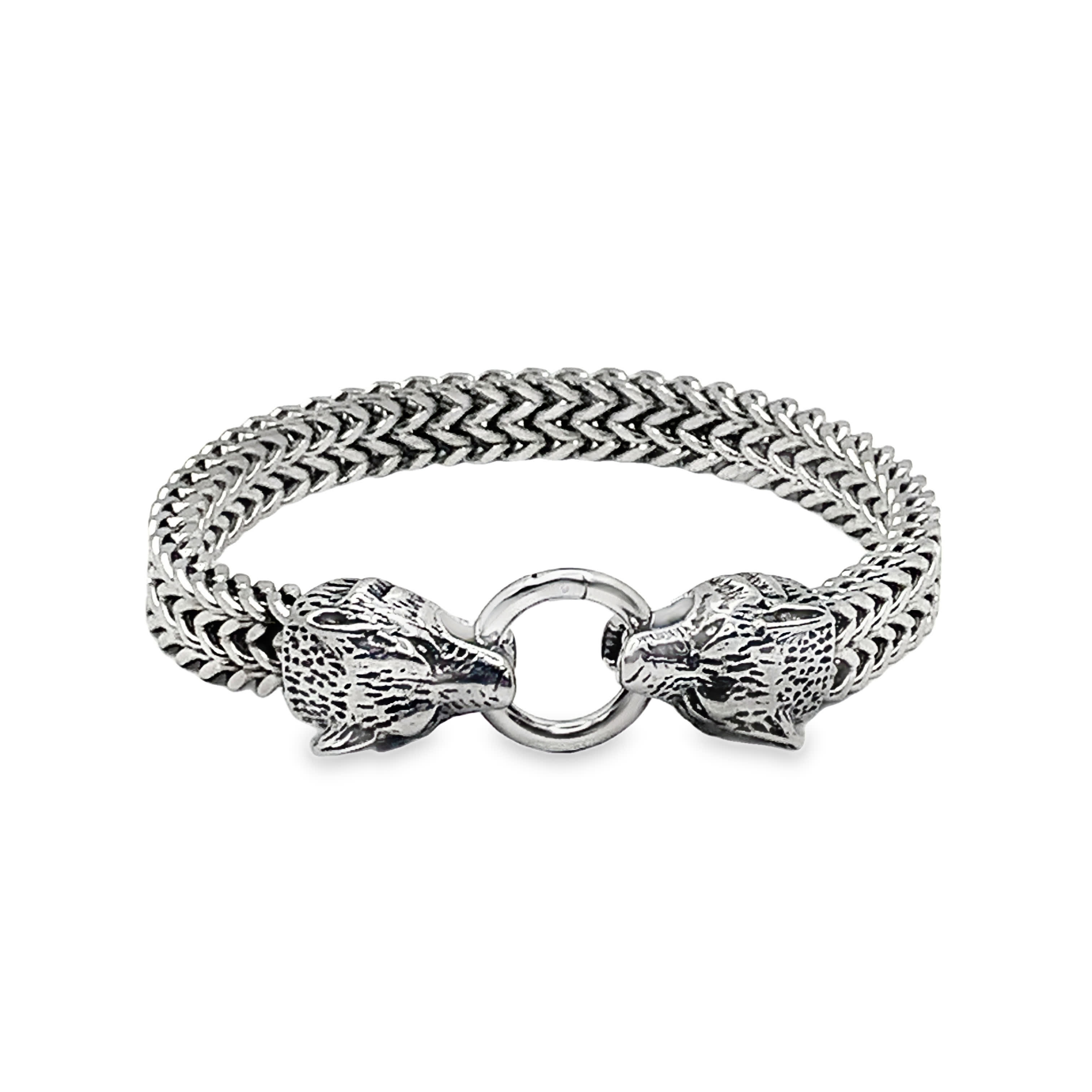 Bransoletka łańcuszkowa z głową wilka ze srebra próby 925