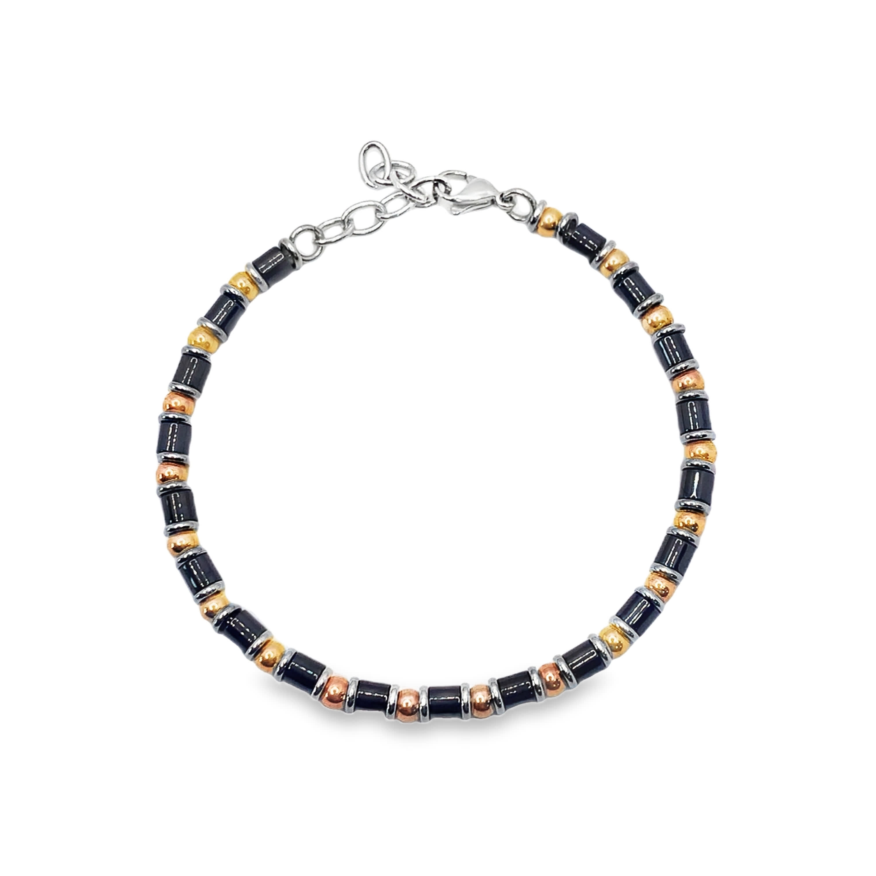 Elegancka bransoletka z koralików w kolorze czarnym i metalu