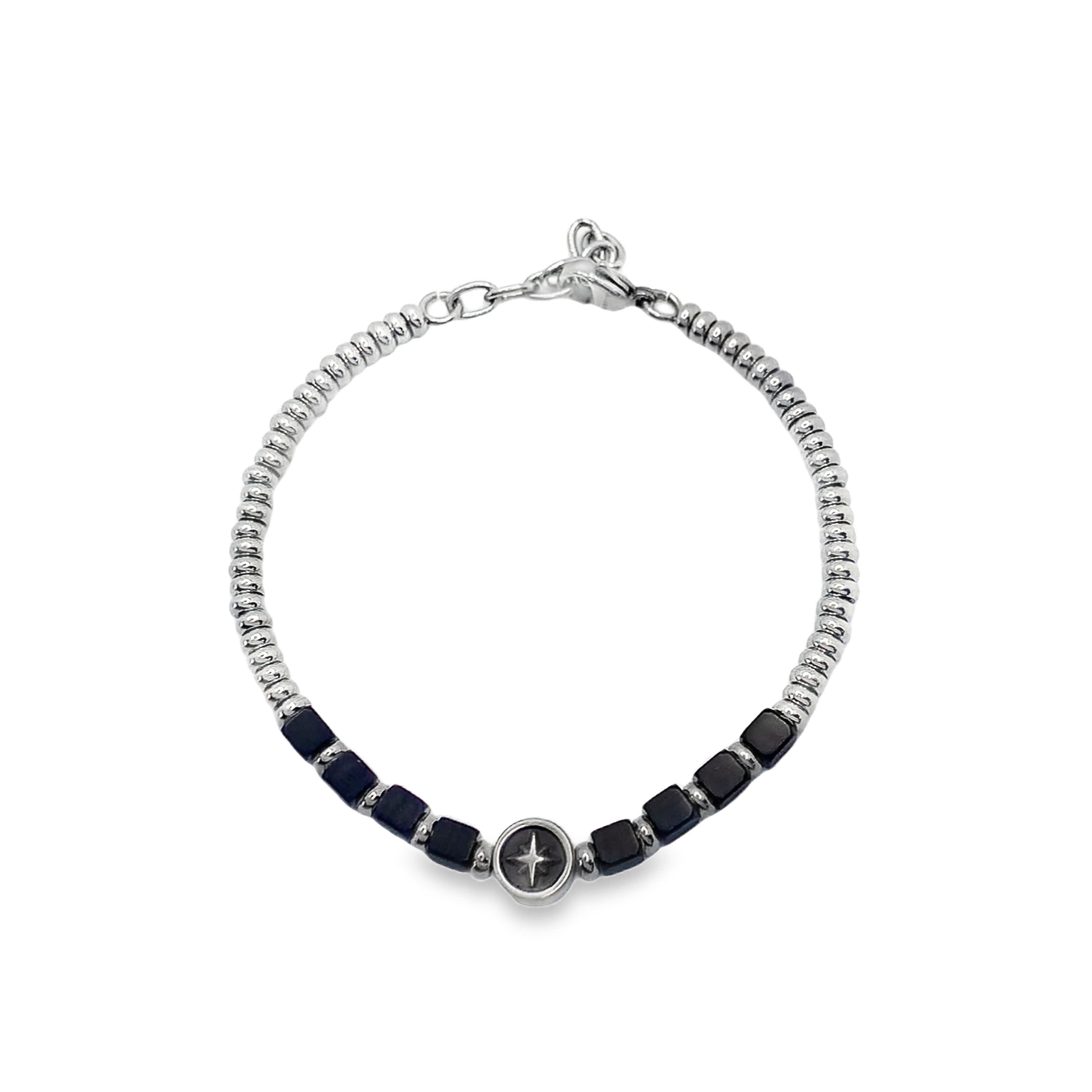 Metalowa bransoletka z koralików z zawieszką gwiazdką