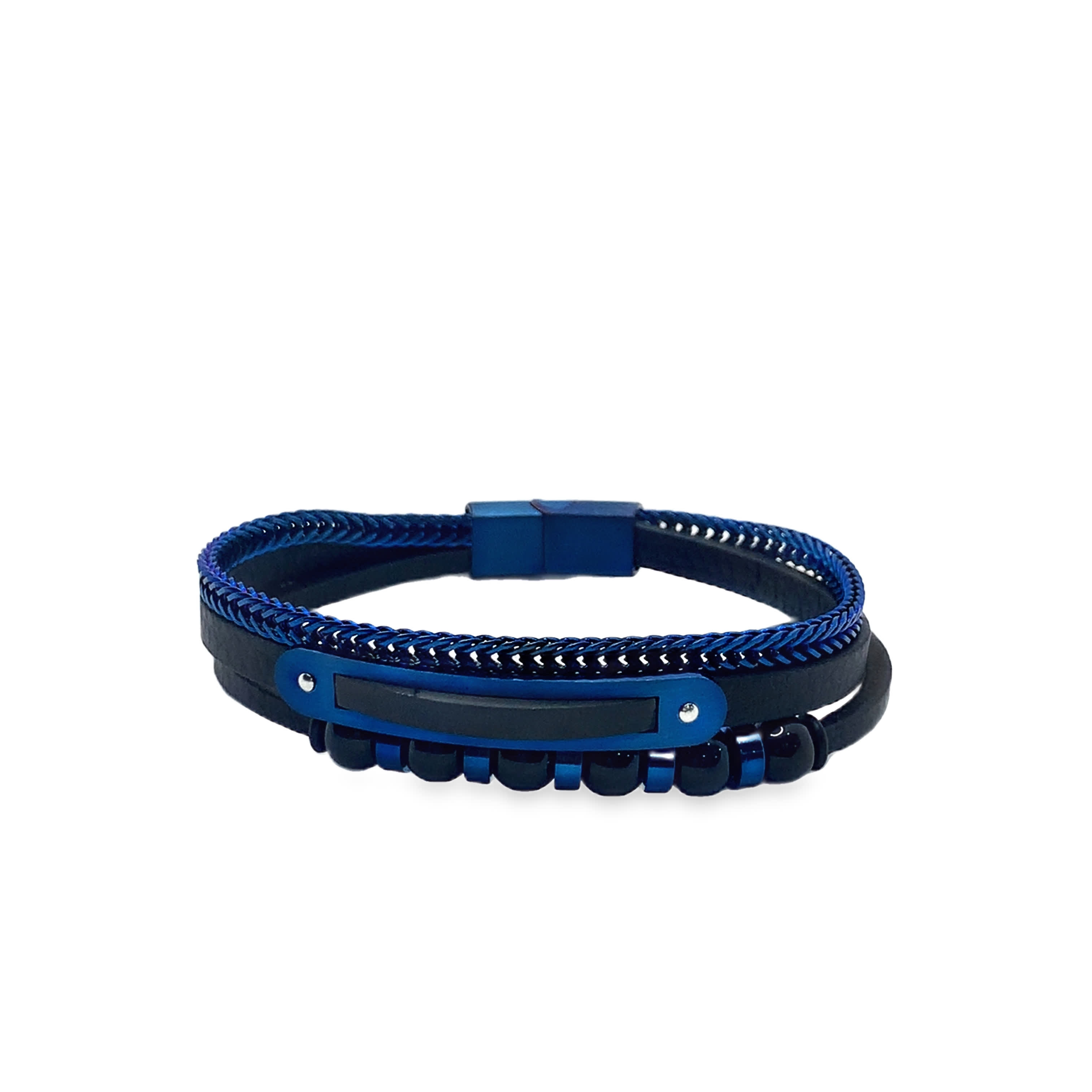 Męska wielorzędowa bransoletka z koralików z niebieskimi akcentami