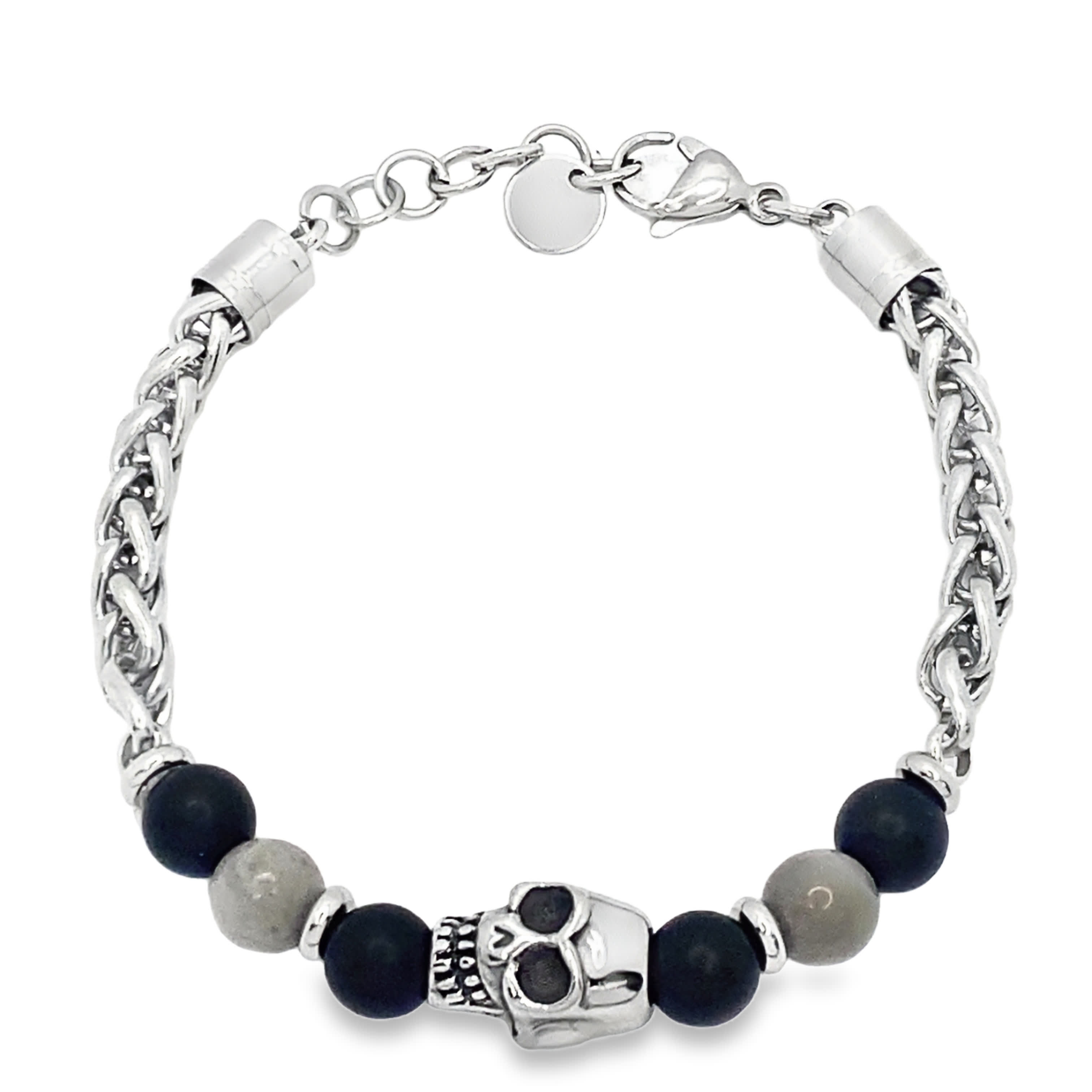 Bransoletka z koralików w kolorze srebrzonym z akcentem czaszki