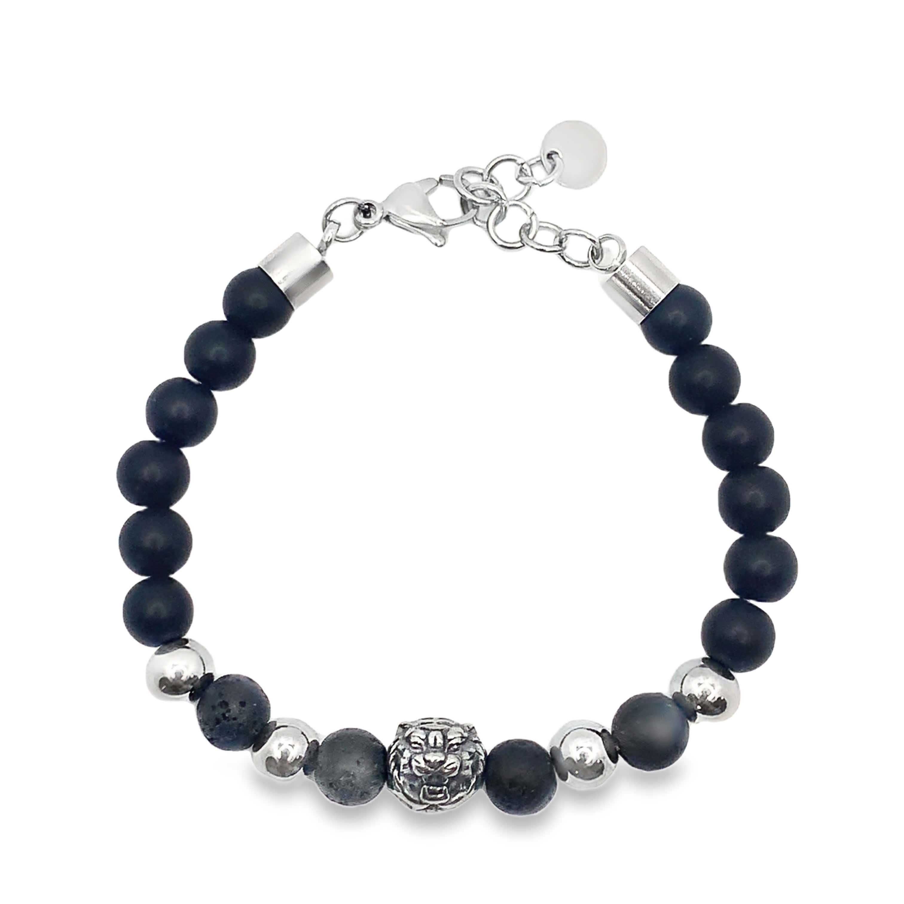 Bransoletka z koralików onyksowych ze srebrzonej stali