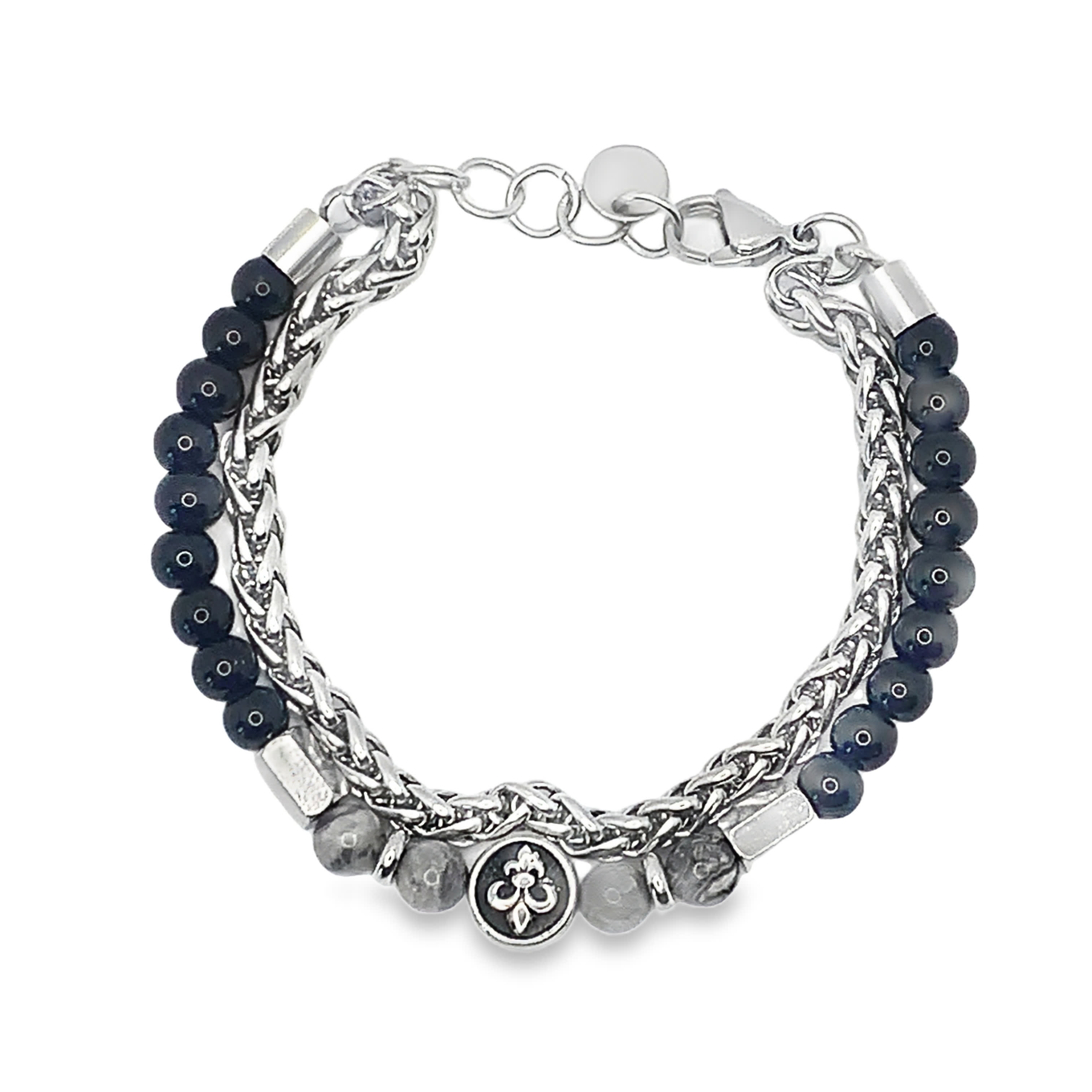 Srebrzona bransoletka z koralikami i akcentami onyksowymi