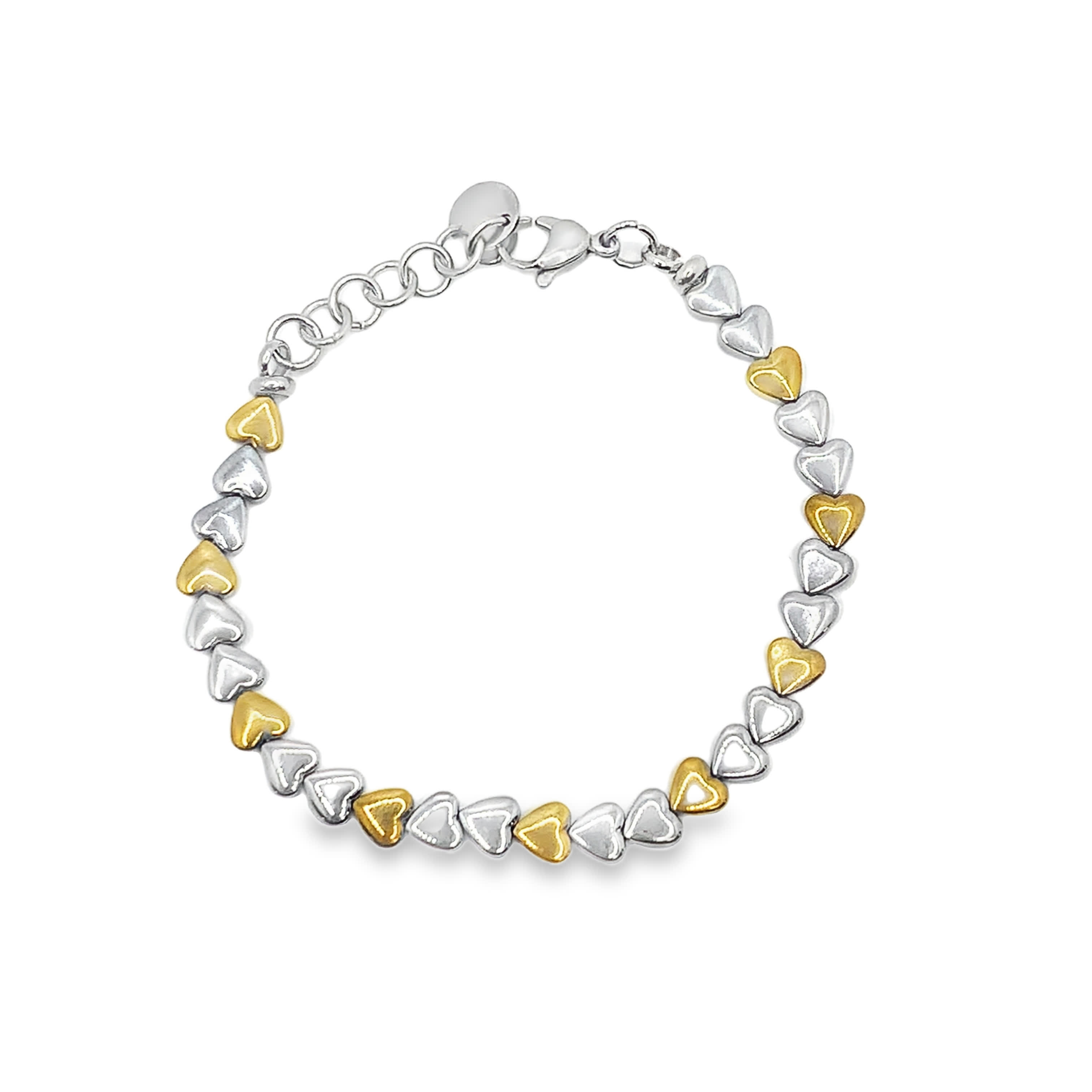Dwukolorowa bransoletka z zawieszką w kształcie serca ze posrebrzanej stali