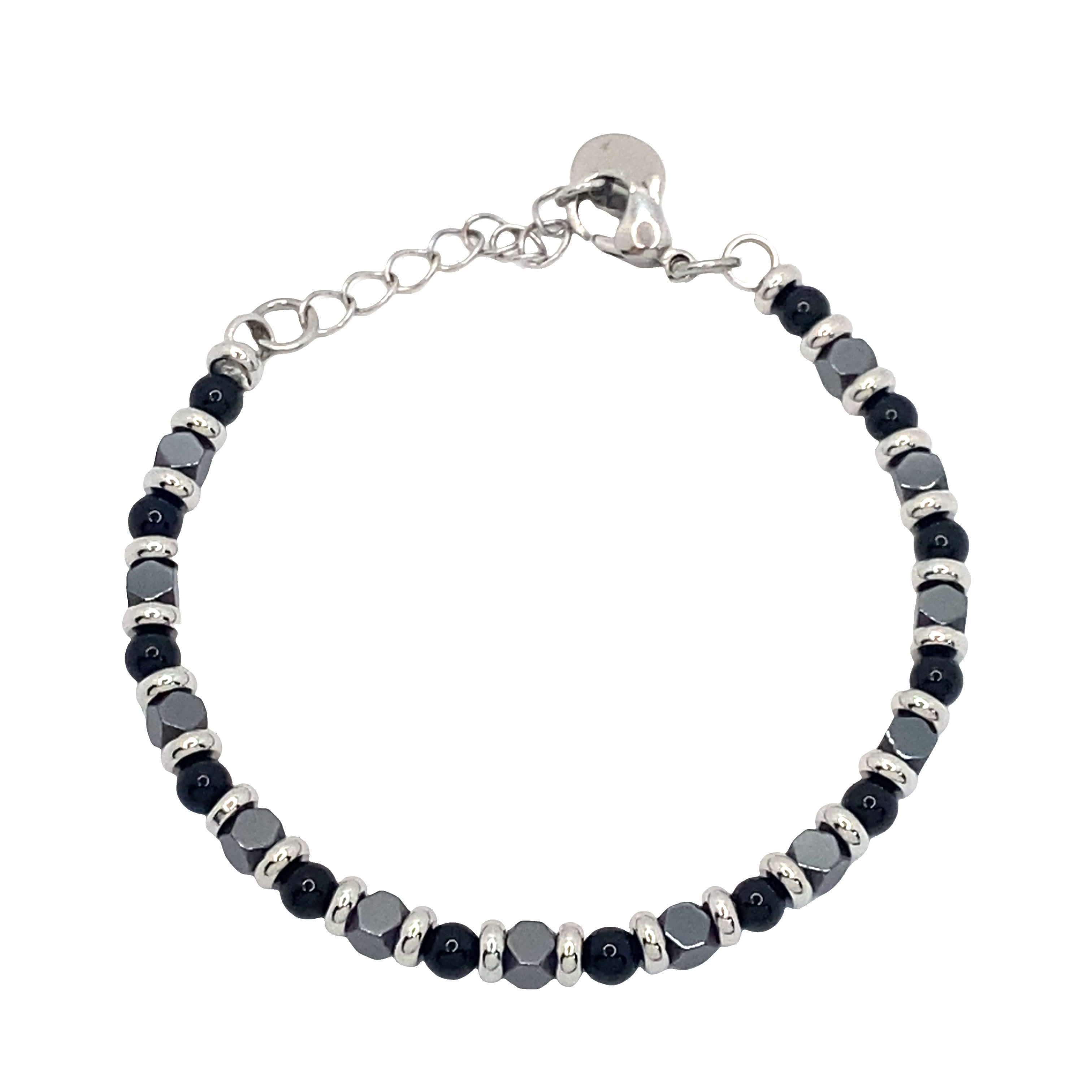 Bransoletka z koralików z czarnymi i srebrnymi akcentami w kolorze srebrzonym