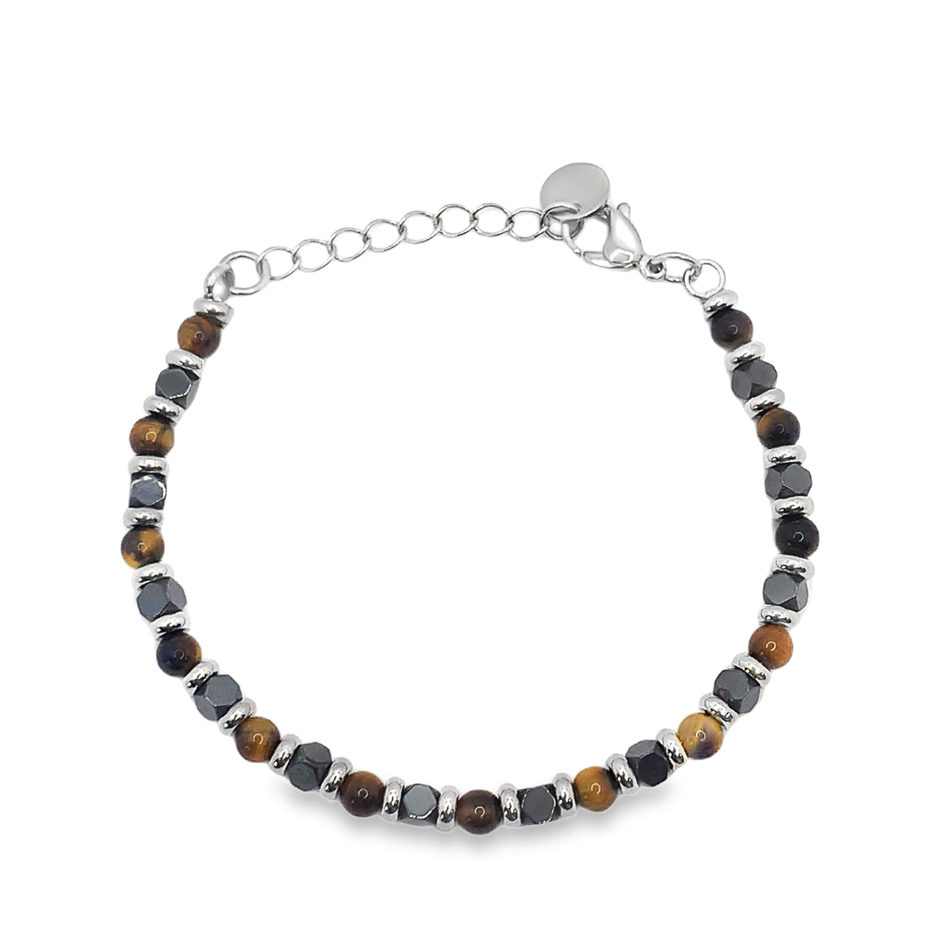 Srebrzona bransoletka z koralikami i akcentami z kamieni naturalnych