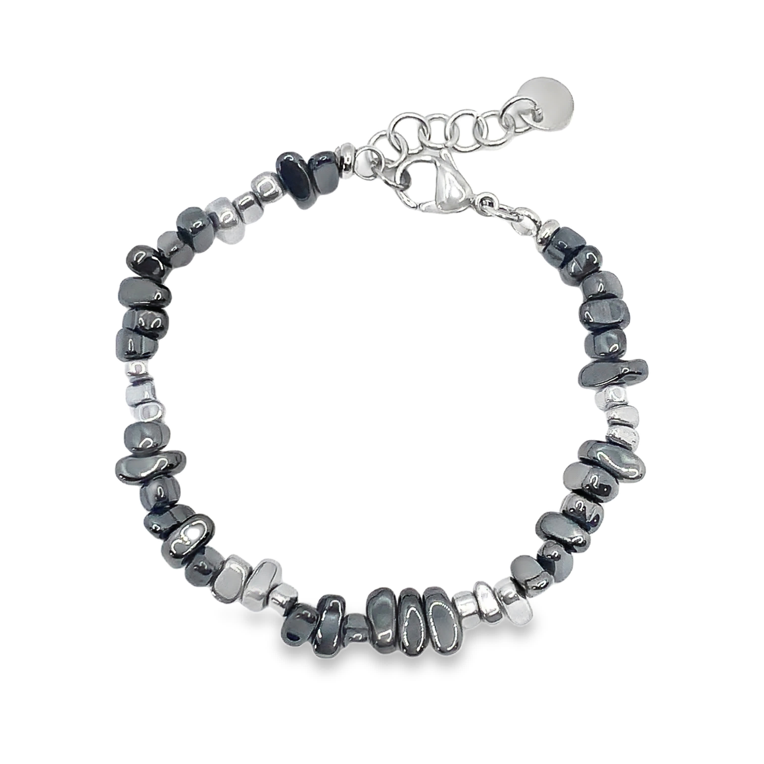 Bransoletka z koralików ze posrebrzanej stali z kamieniami