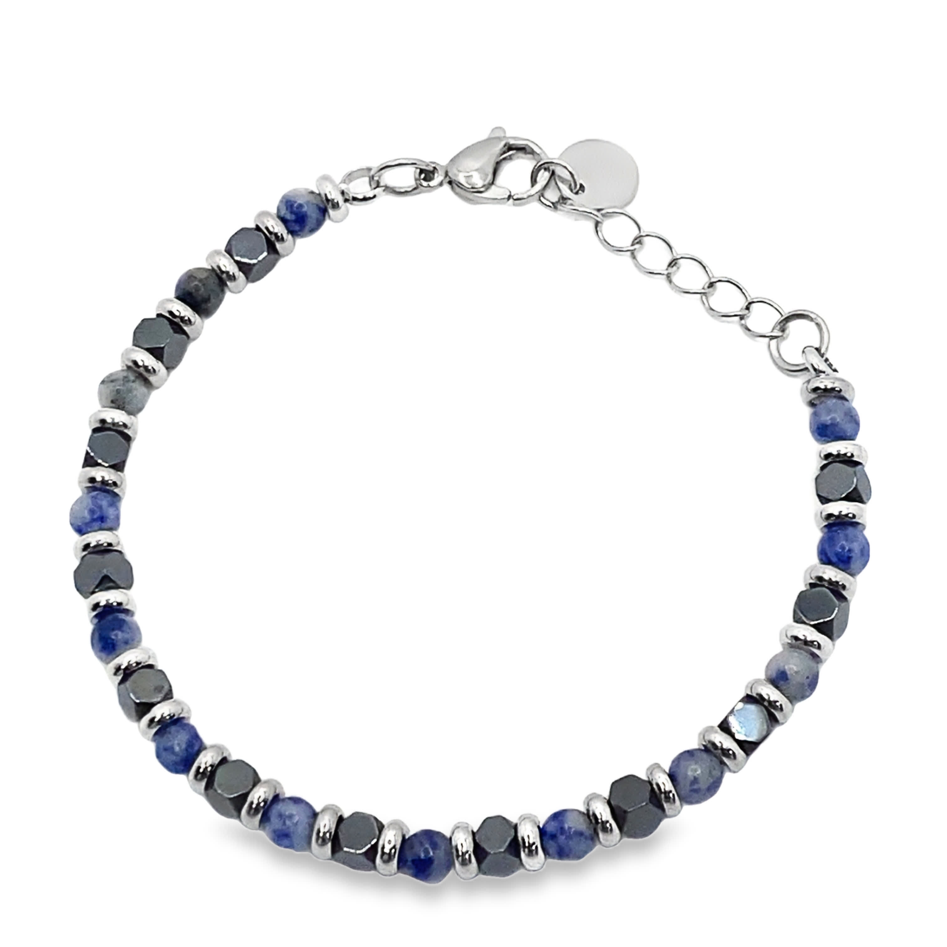 Bransoletka z koralików ze srebrzonej stali  z kamieniem szlachetnym