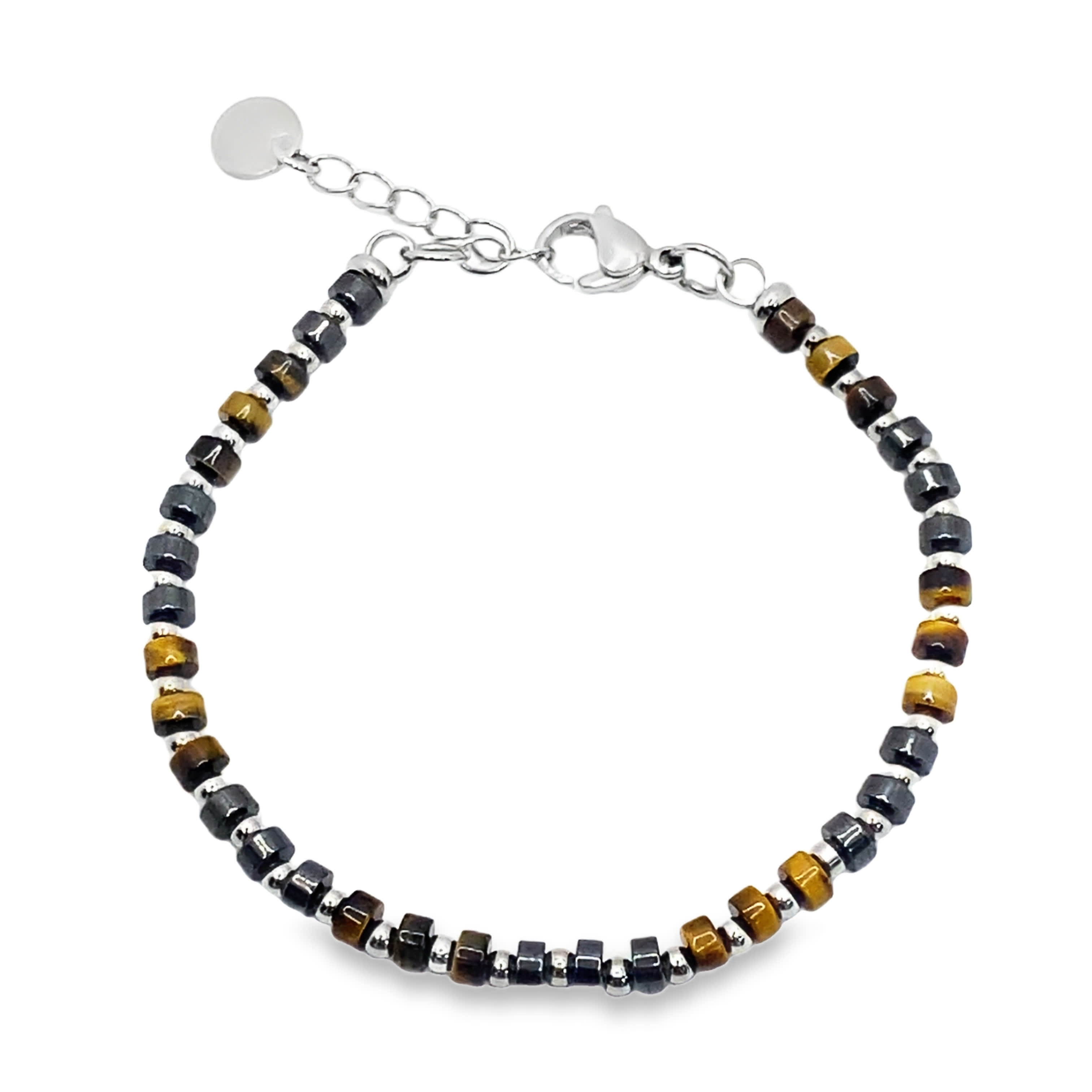 Posrebrzana bransoletka z koralikami i żółtopomarańczowymi kaboszonami kwarcu