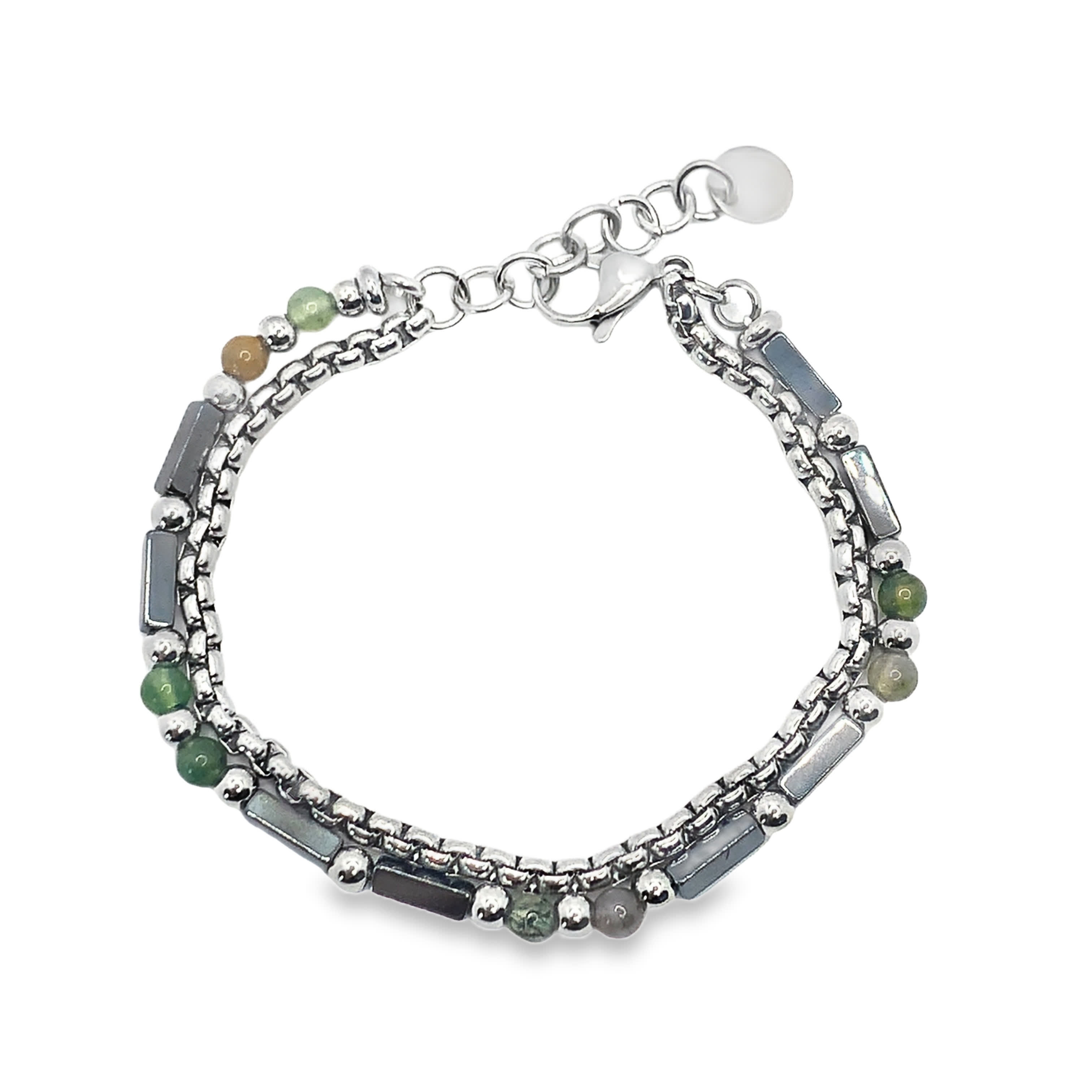 Bransoletka z koralików dwurzędowych ze srebrzonej stali