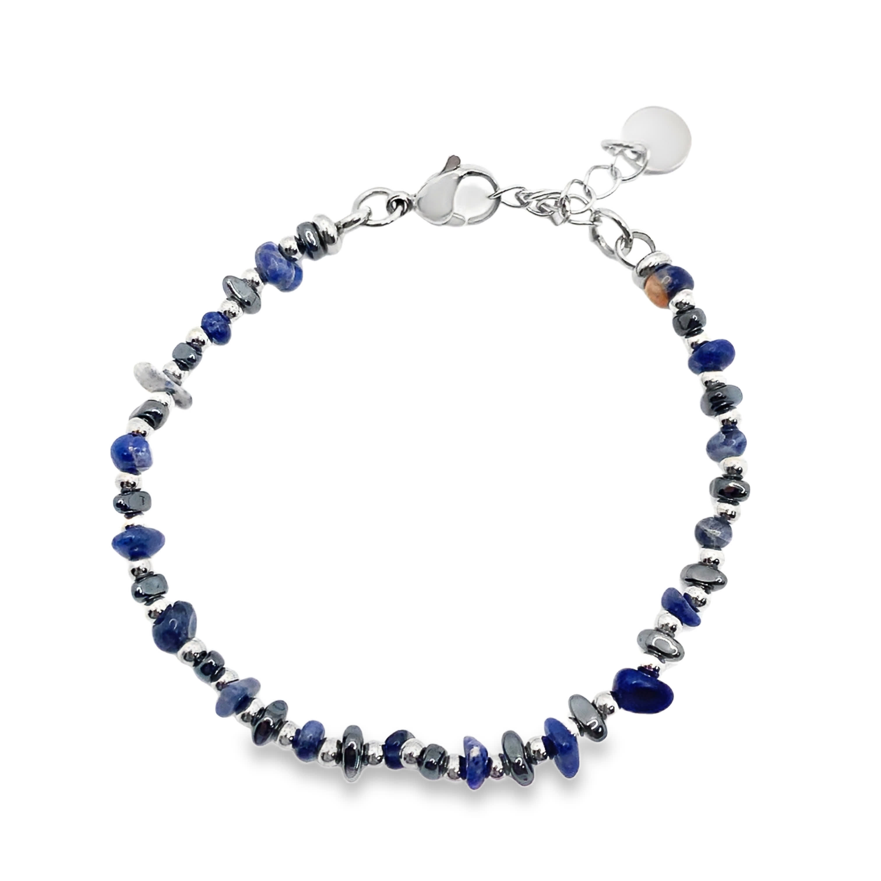 Bransoletka z koralików srebrzonych z szafirem królewskim niebieskim