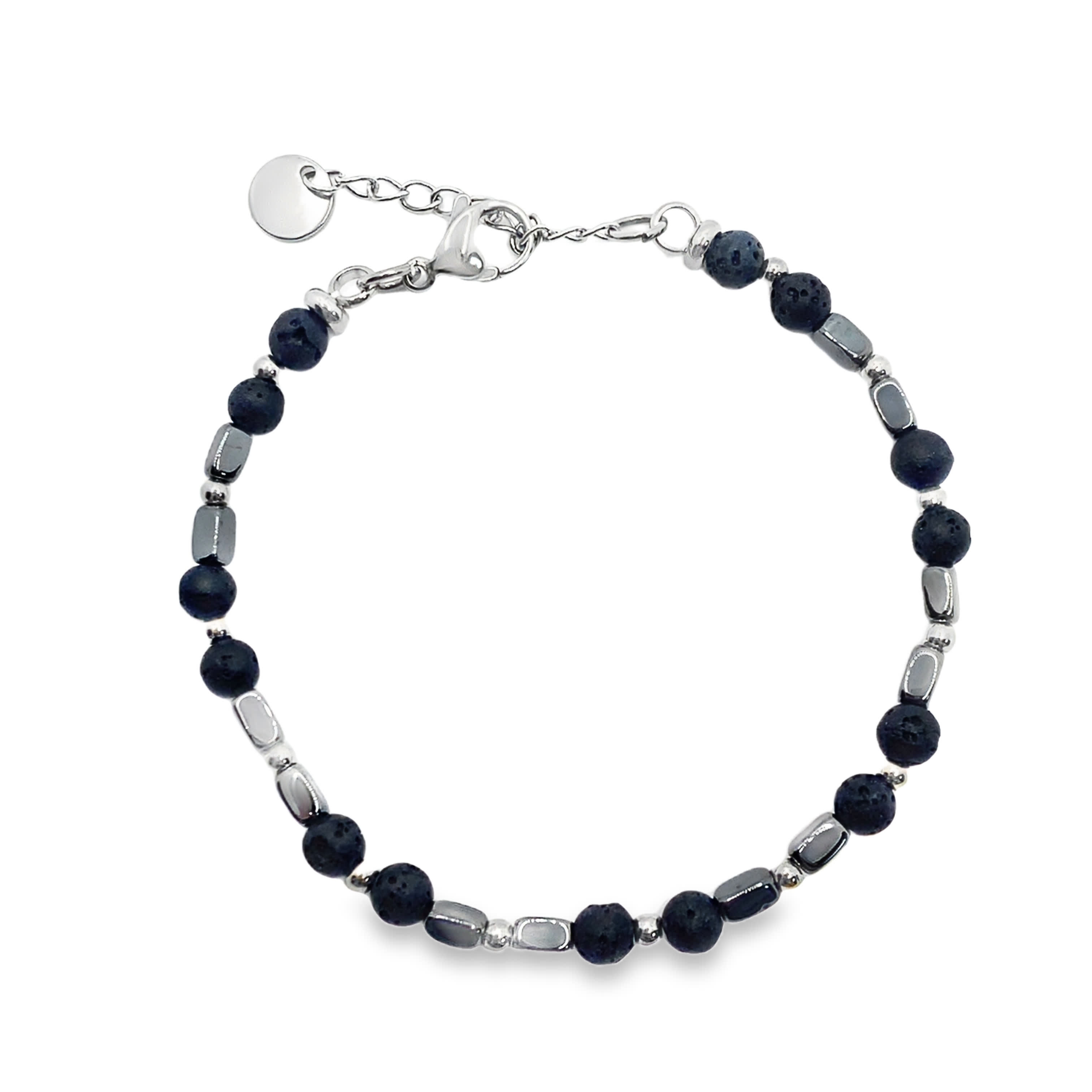 Elegancka bransoletka z koralików onyksowych w kolorze srebrzonym