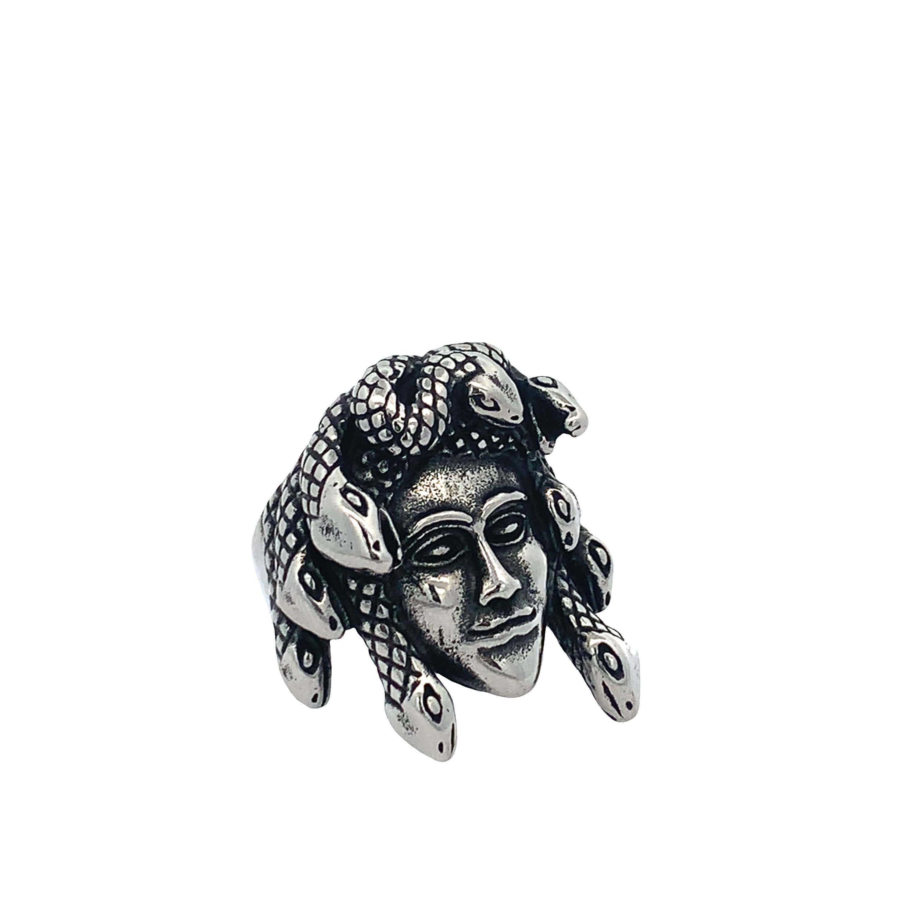 Srebrzony sygnet z głową Meduzy