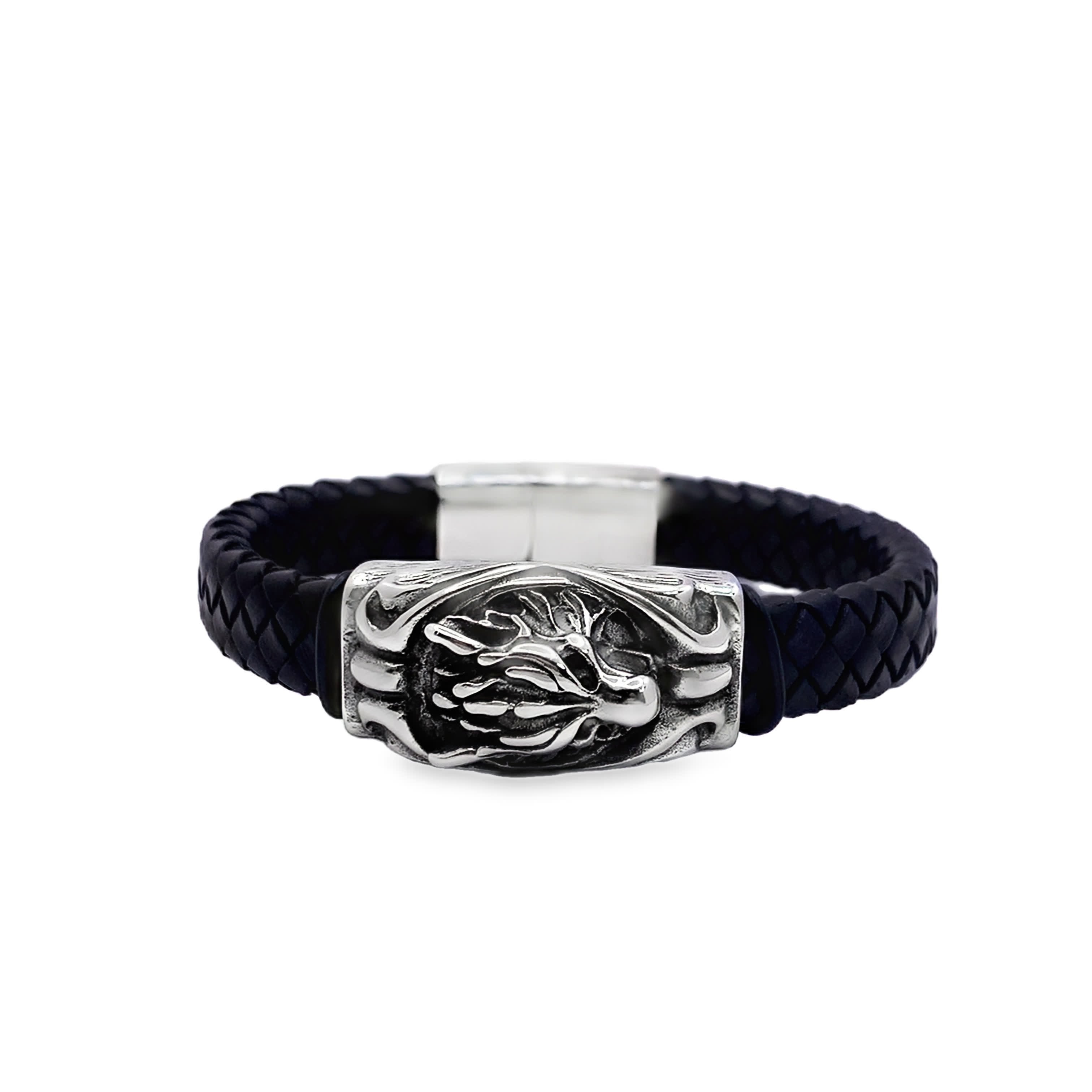 Stylowa czarna skórzana bransoletka