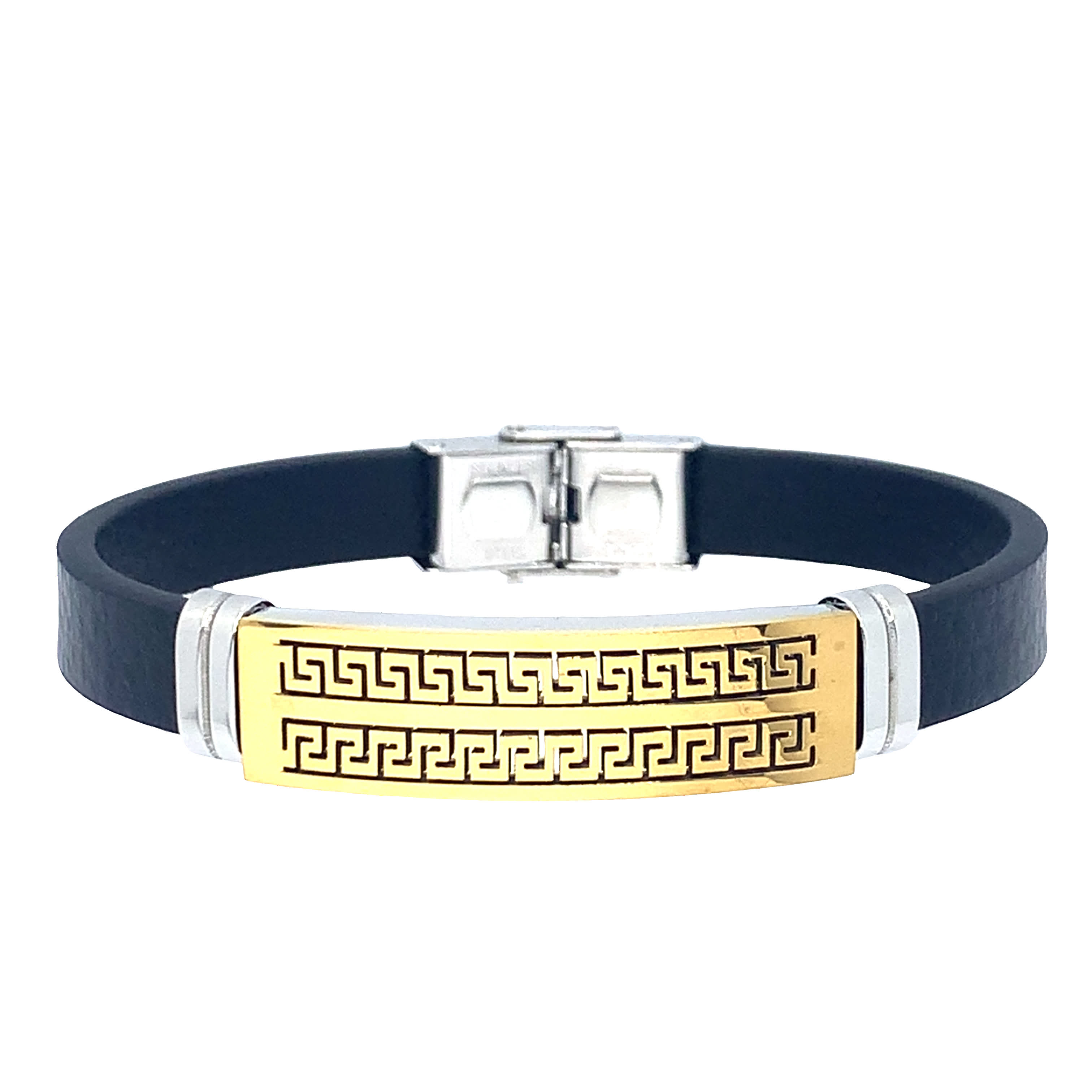 Męska bransoletka bez metalu z grawerowanymi detalami ze złoconej stali