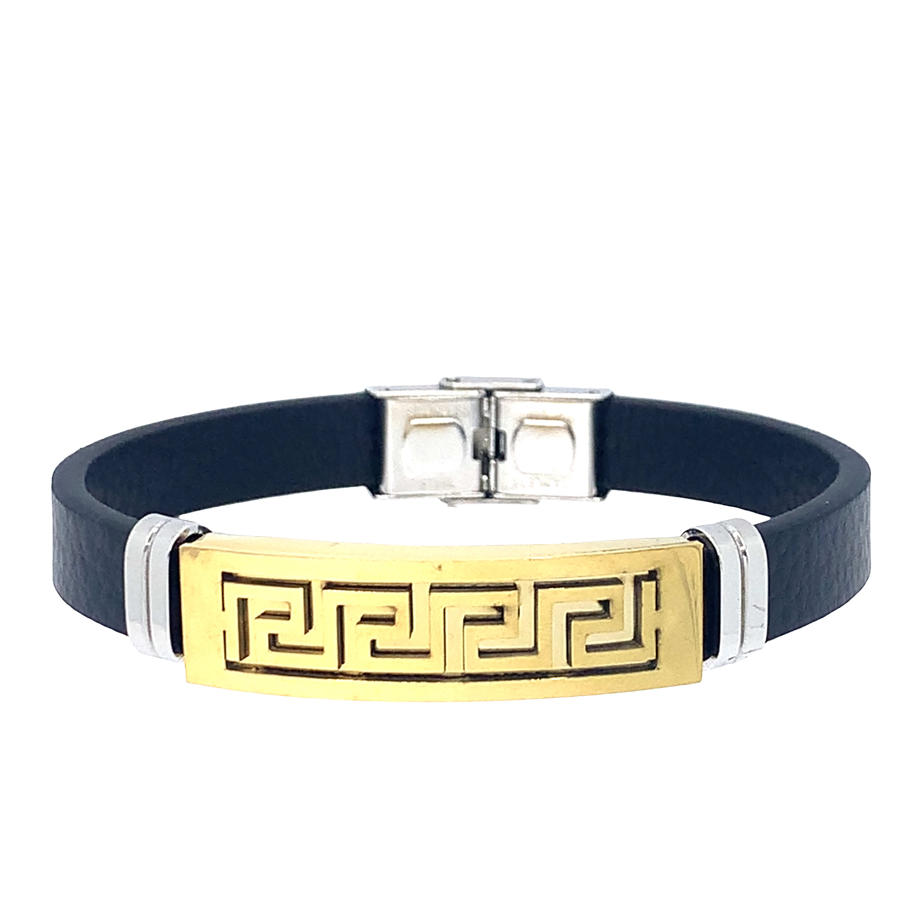 Bransoletka z wyrazistym wzorem klucza greckiego ze złoconej stali