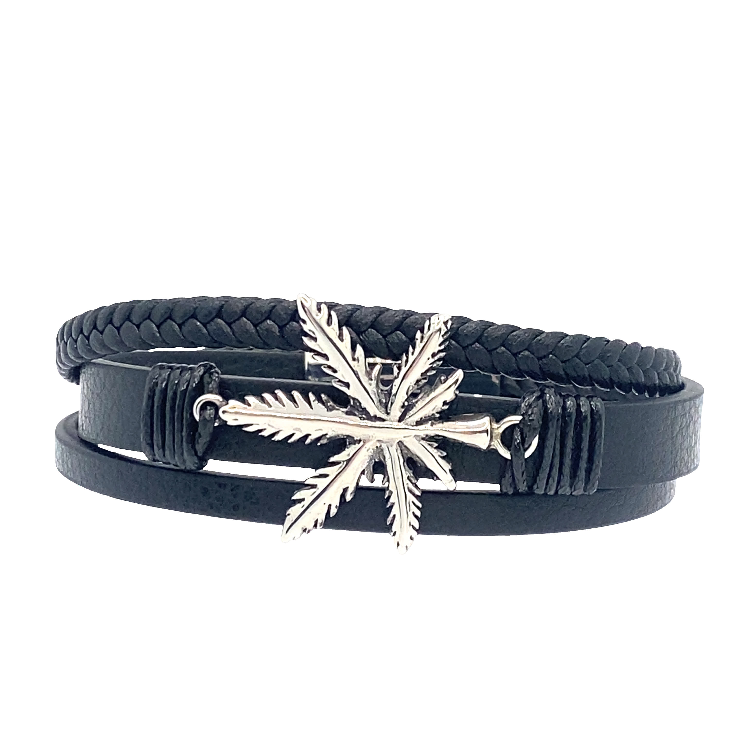 Bransoletka z zawieszką z motywem liścia konopi, bez metalu