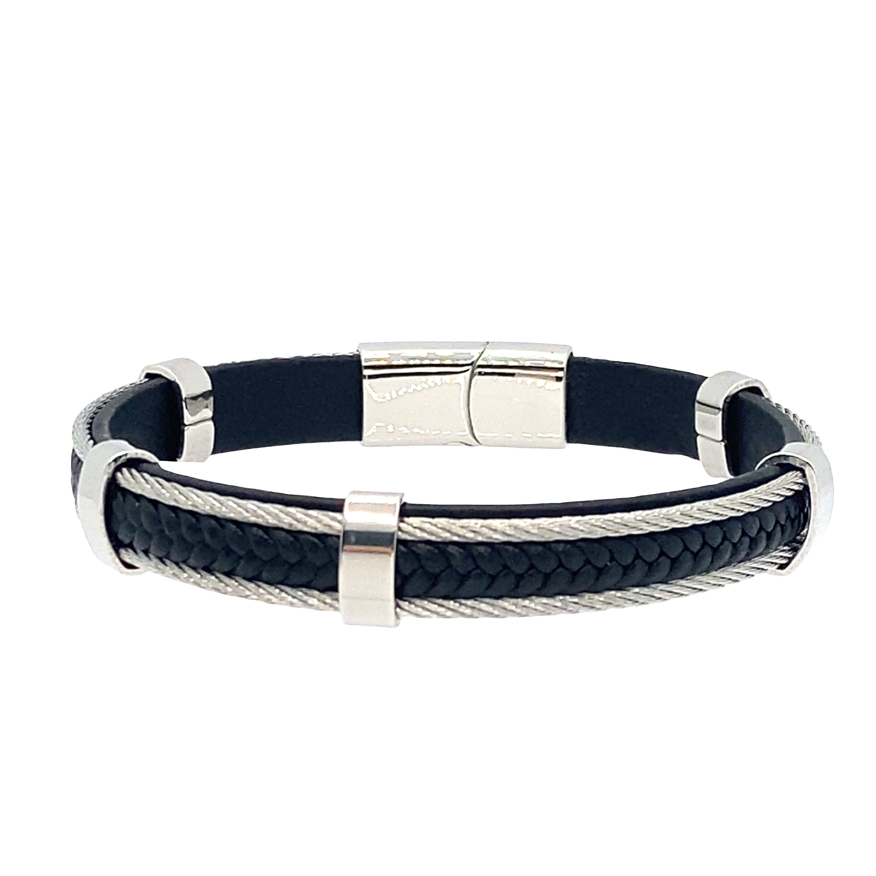 Nowoczesna bransoletka z eleganckimi elementami bez metalu i akcentami ze złoconej stali