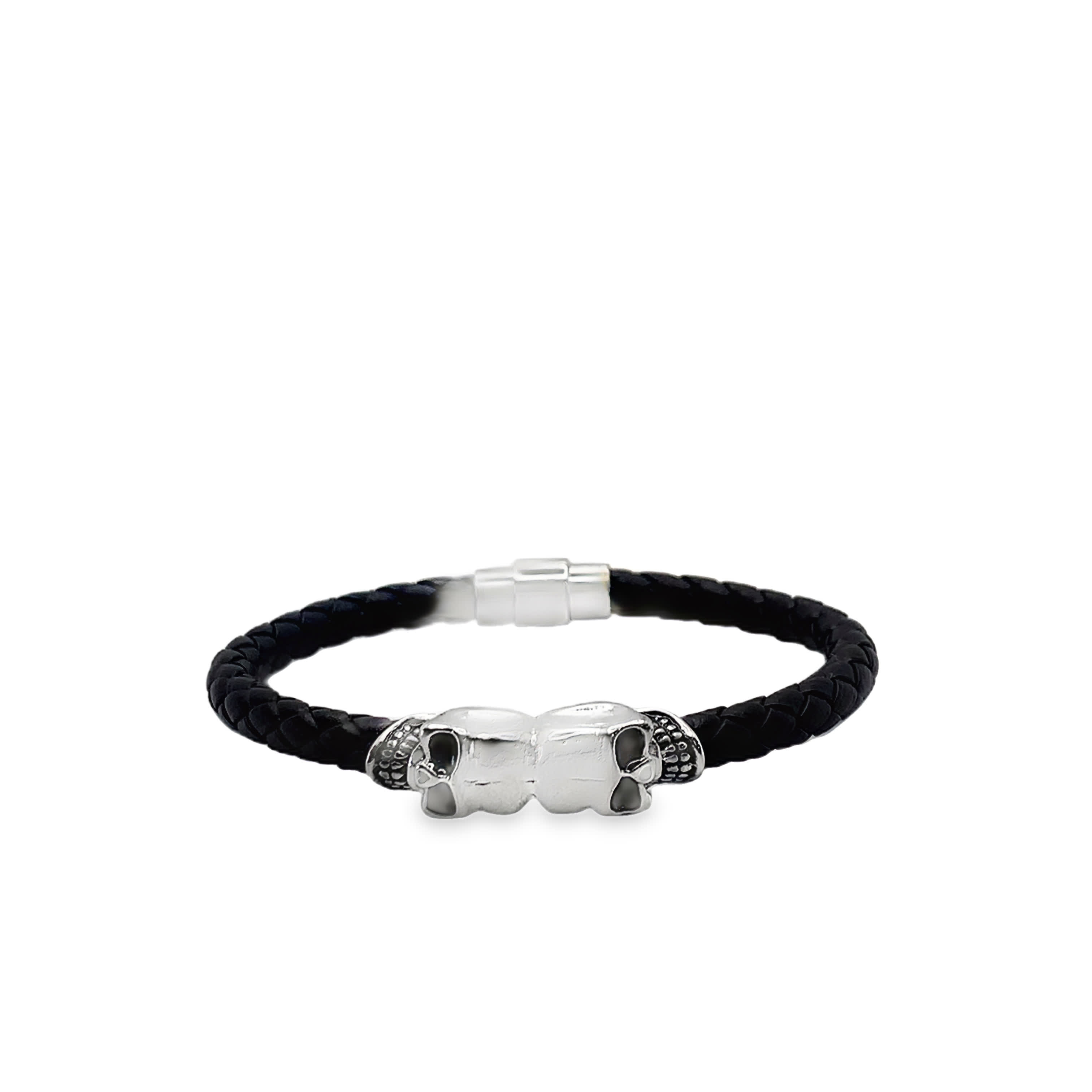 Silver Chain Bracelet with Skull Motif and Yellow Gold Accents