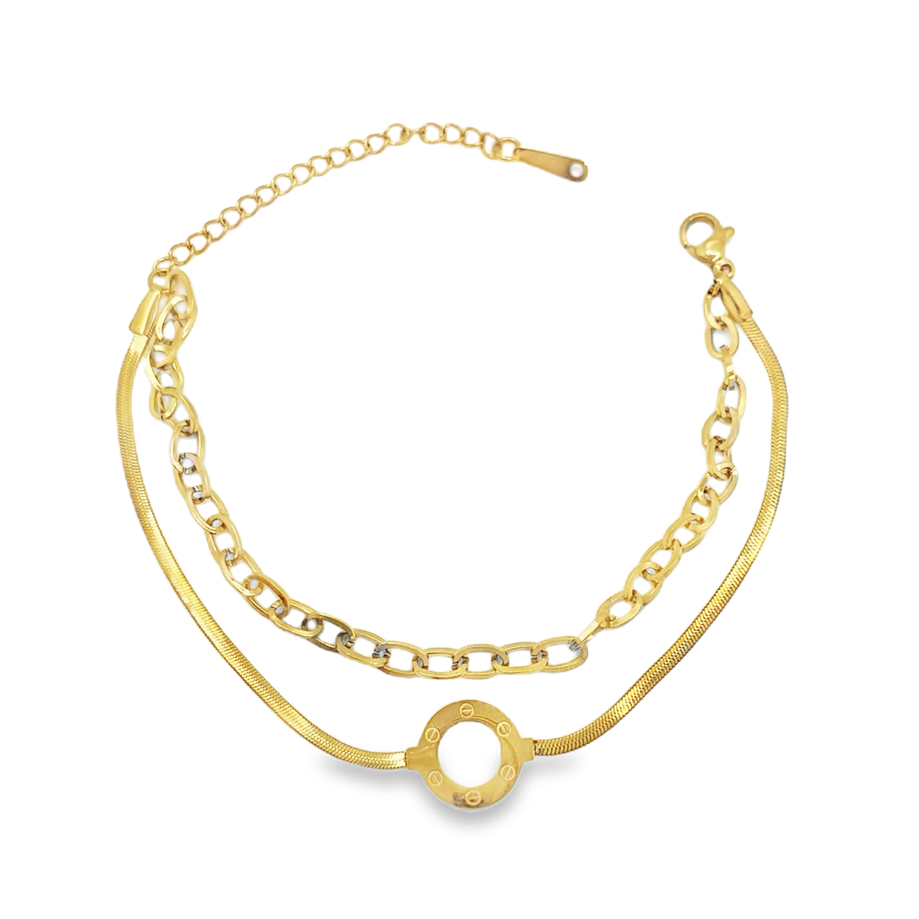 Bransoletka z wielowarstwowego łańcuszka z żółtego złota z okrągłym zawieszką