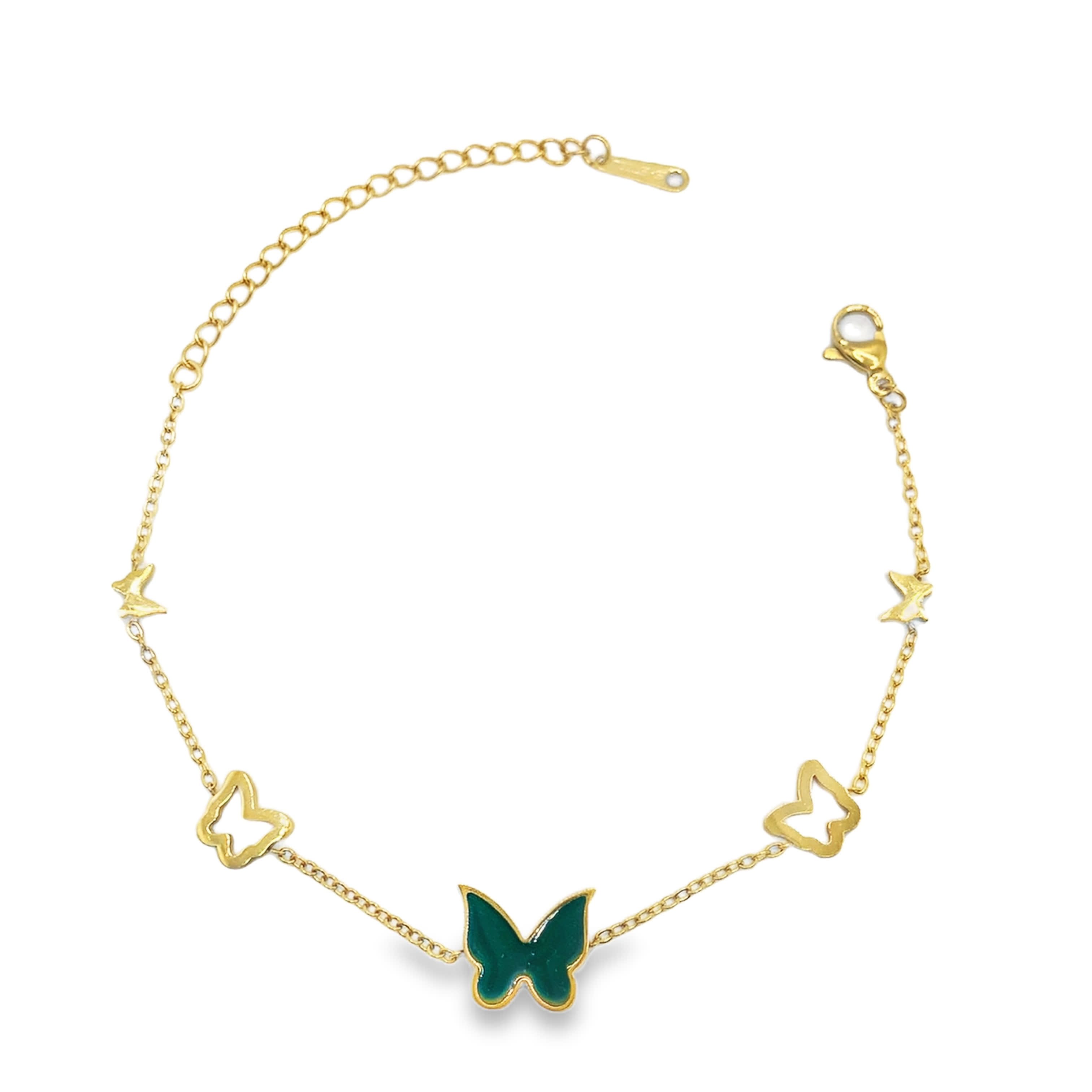 Fantazyjna bransoletka z żółtego złota z gwiazdą i motylem