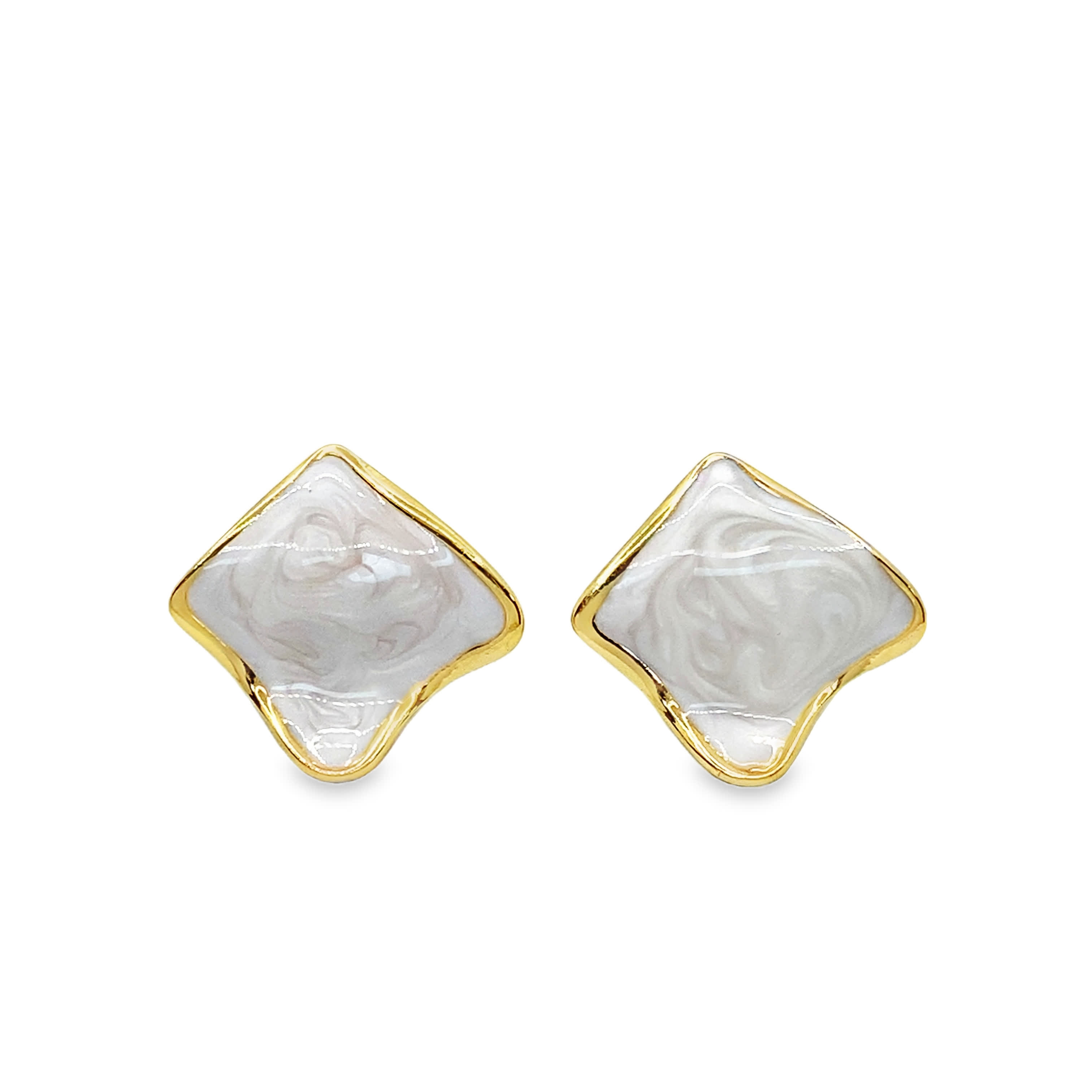 Eleganckie kolczyki z żółtego złota z marmurkowym detalem