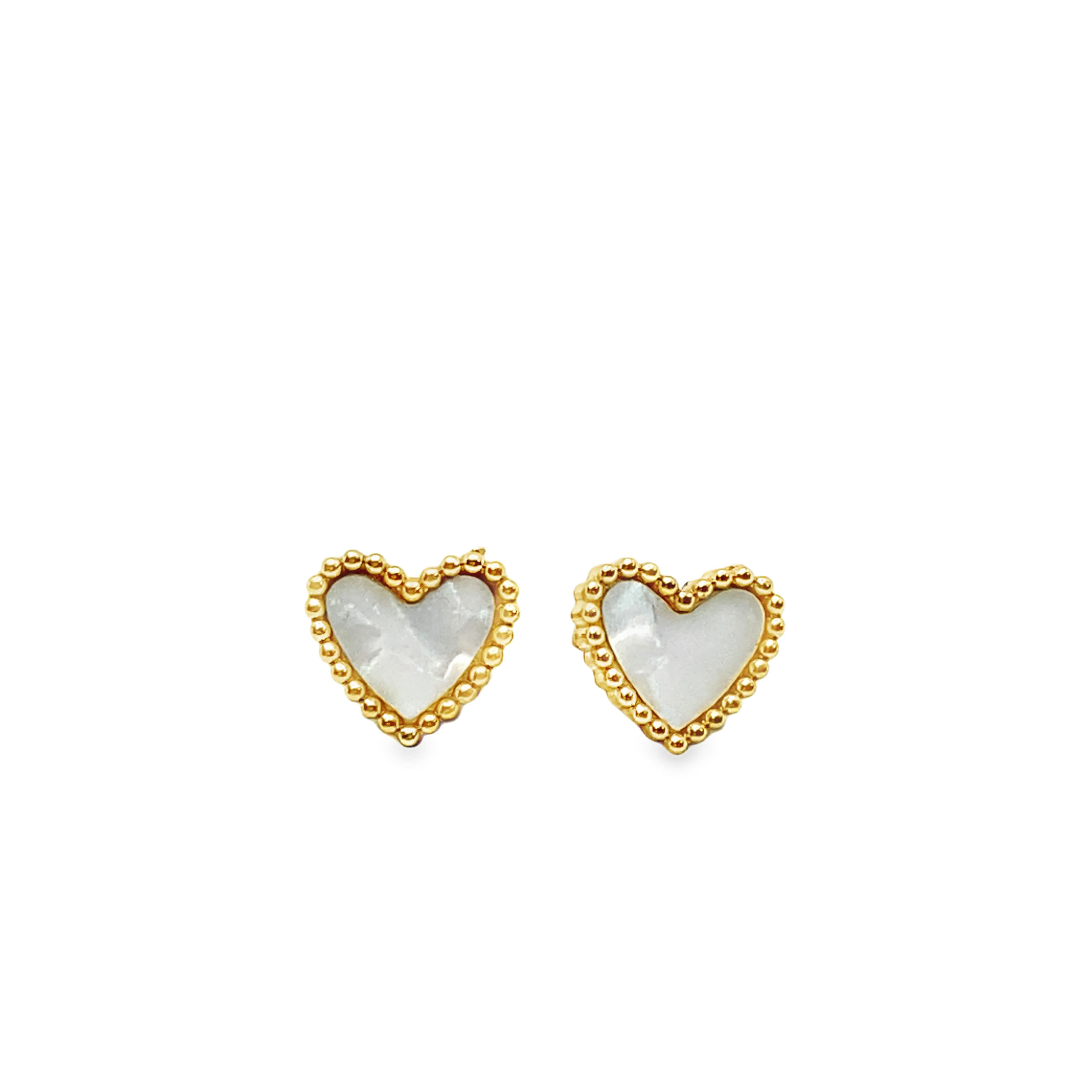 Yellow Gold Heart Pearl Stud Earrings