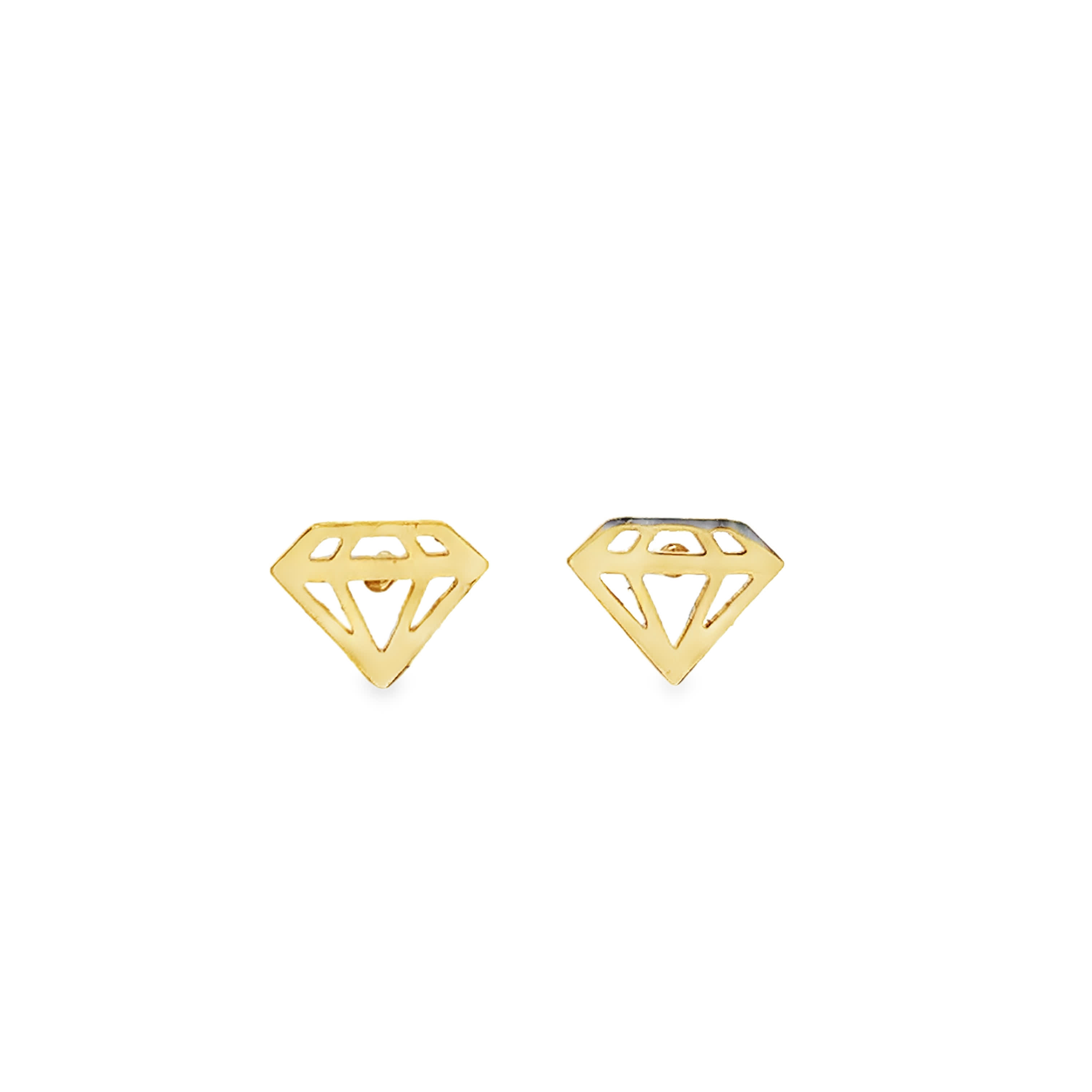 Geometric Diamond Outline Yellow Gold Stud Earrings