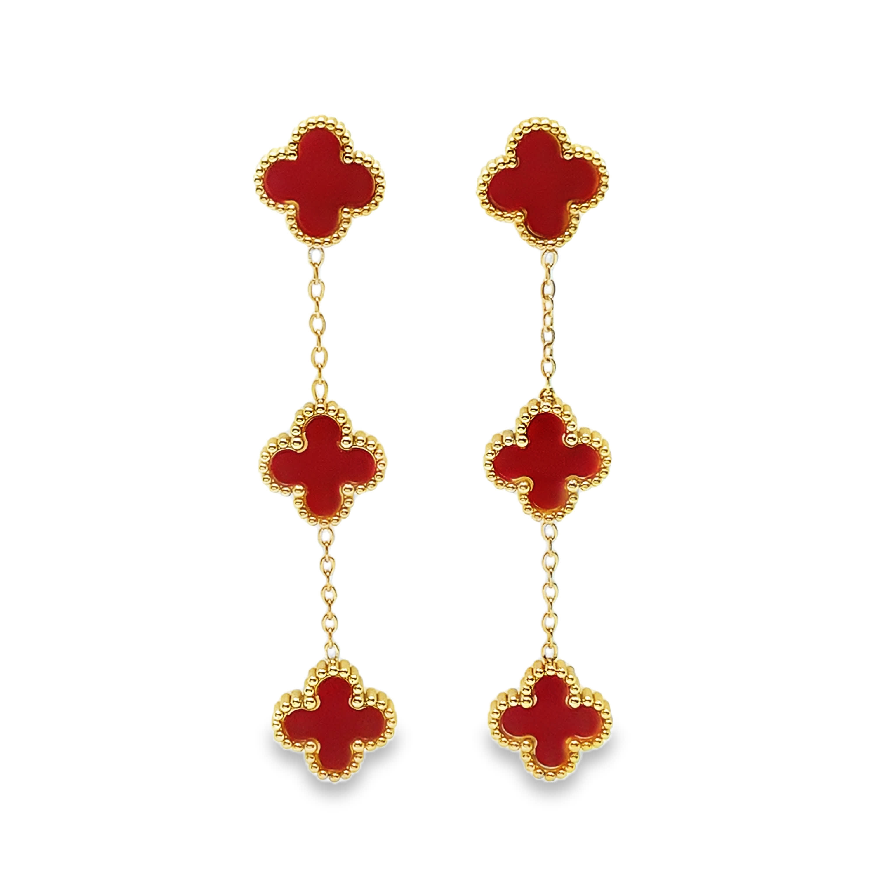 Elegant Yellow Gold Dangle Earrings with Clover Motifs