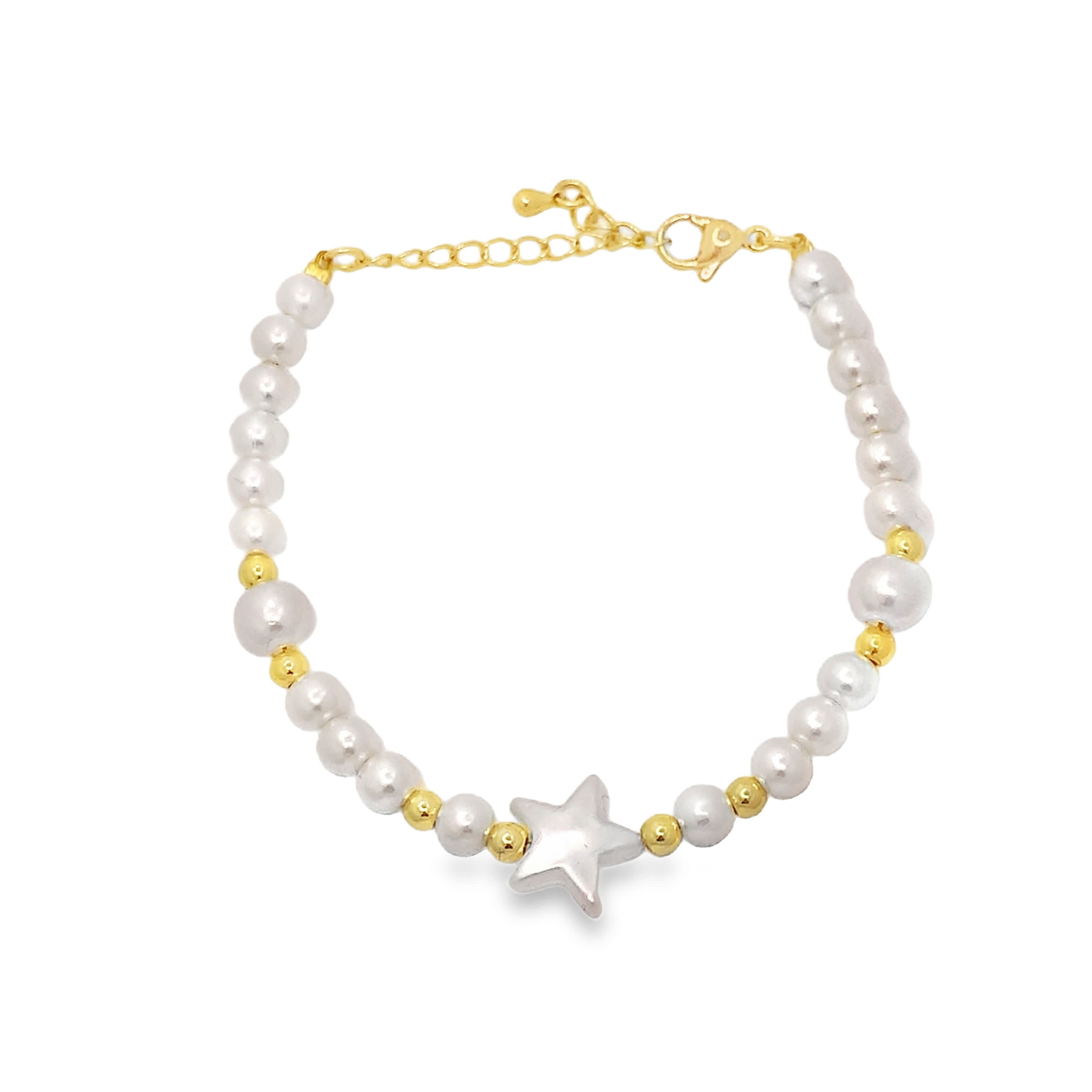 Bransoletka z koralików z metalu z perłą i gwiazdką