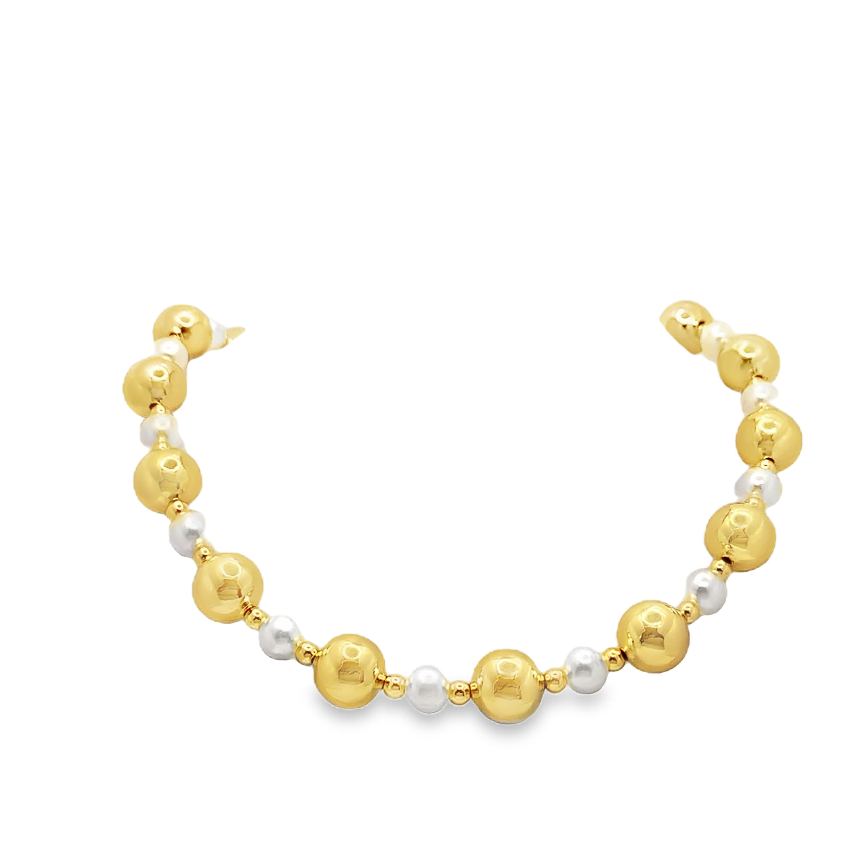 Yellow Gold Beaded Bracelet with Cultured Pearls