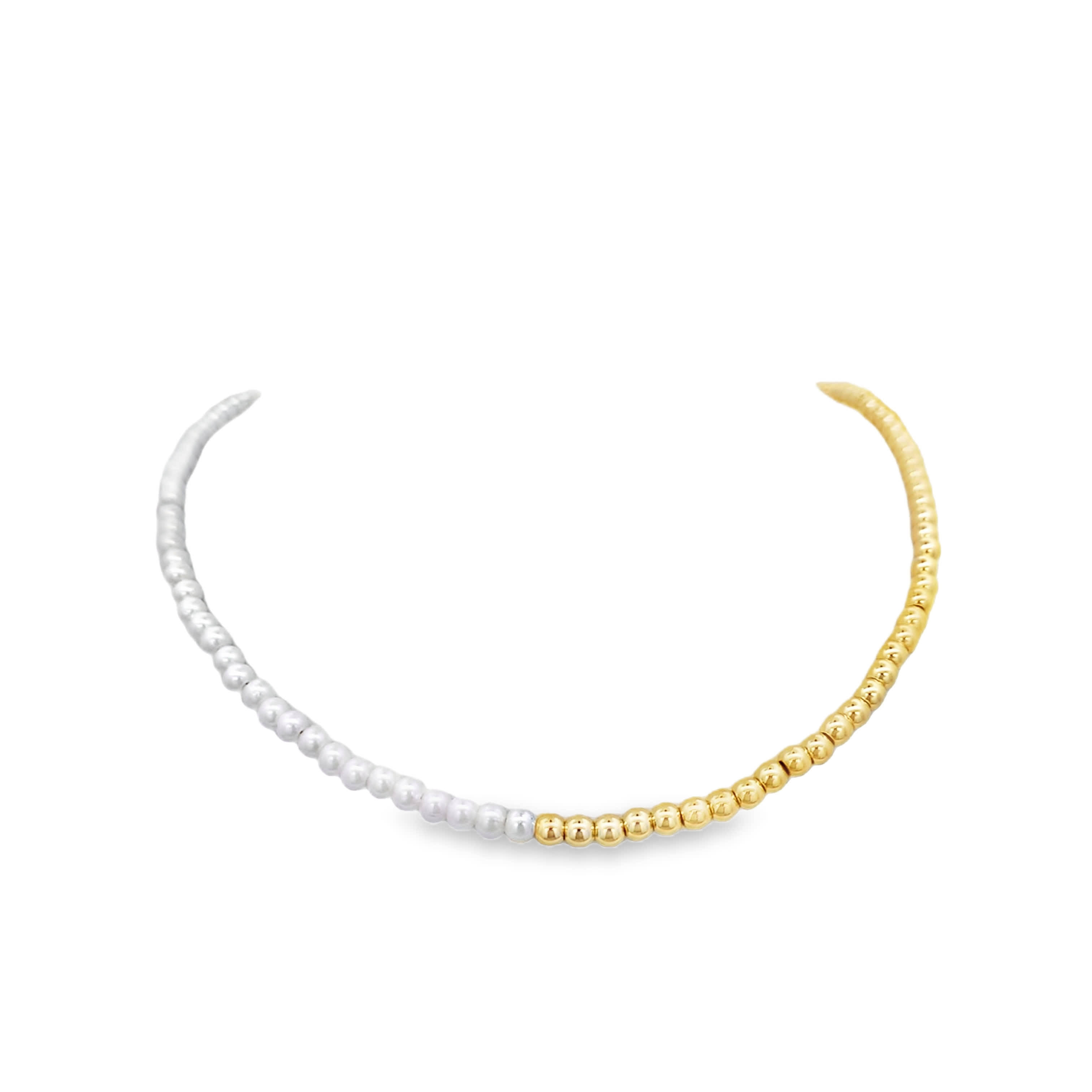 Two-Tone Beaded Necklace in Yellow Gold