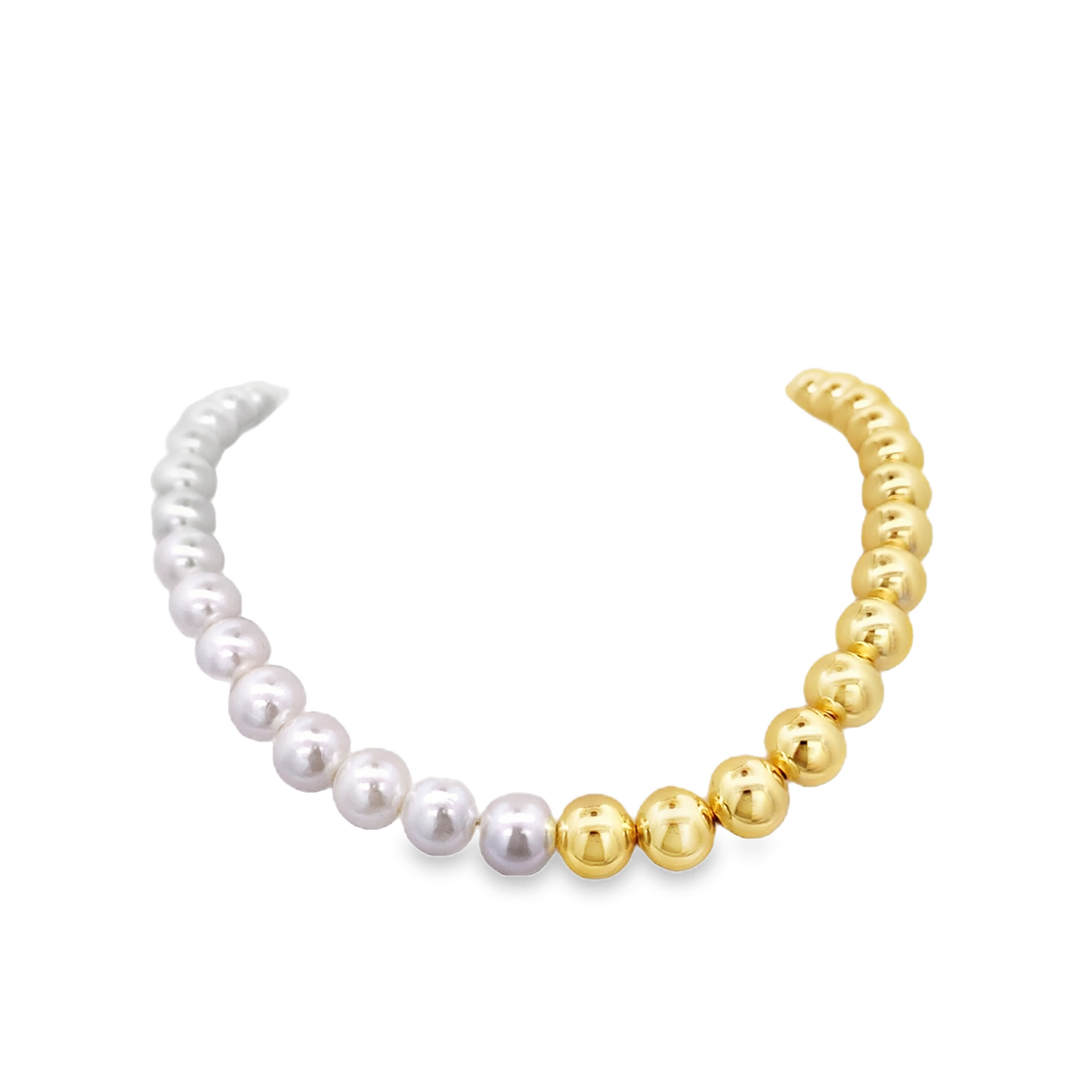 Elegant Pearl and Yellow Gold Gradient Beaded Necklace