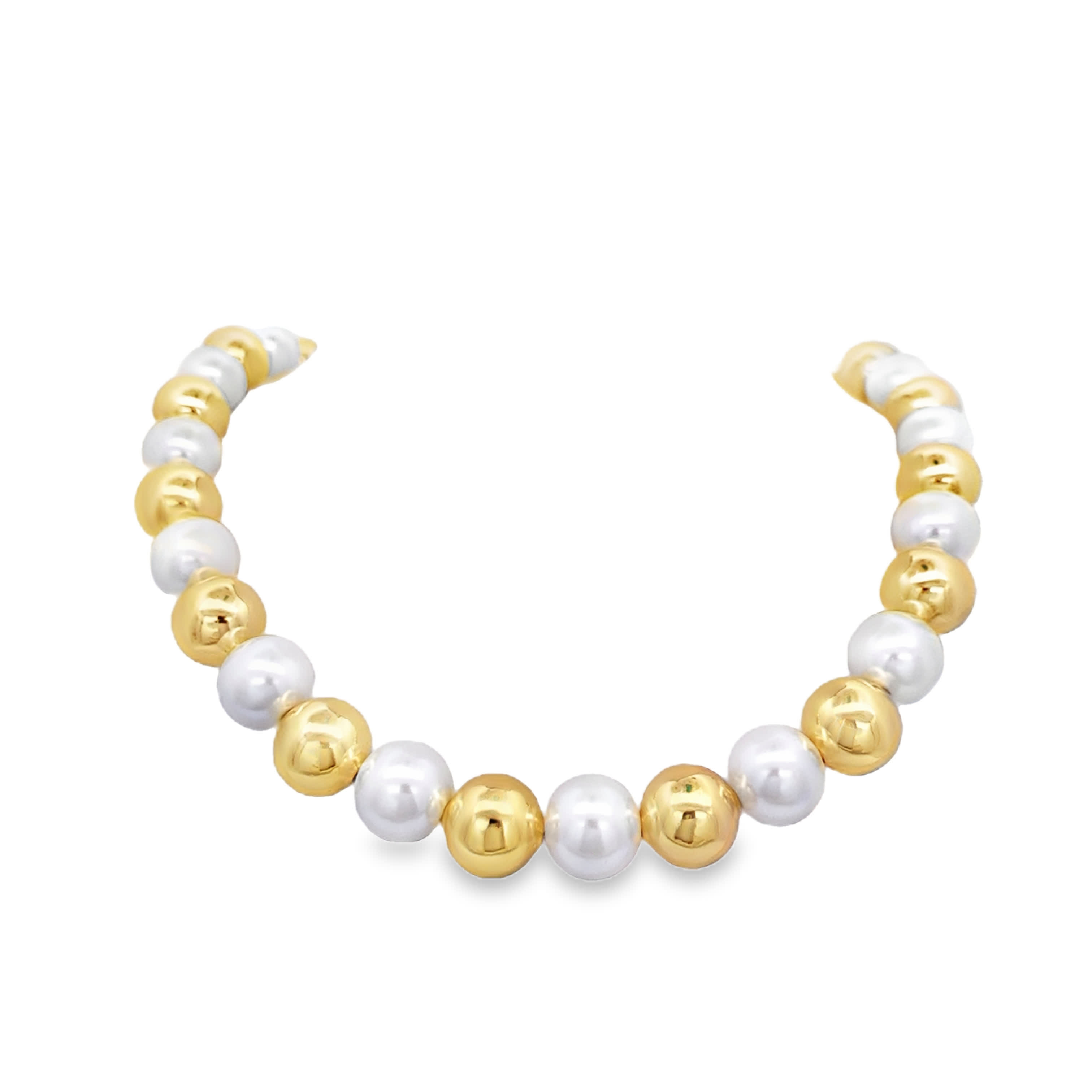 Lustrous Pearl Necklace with Yellow Gold Accents