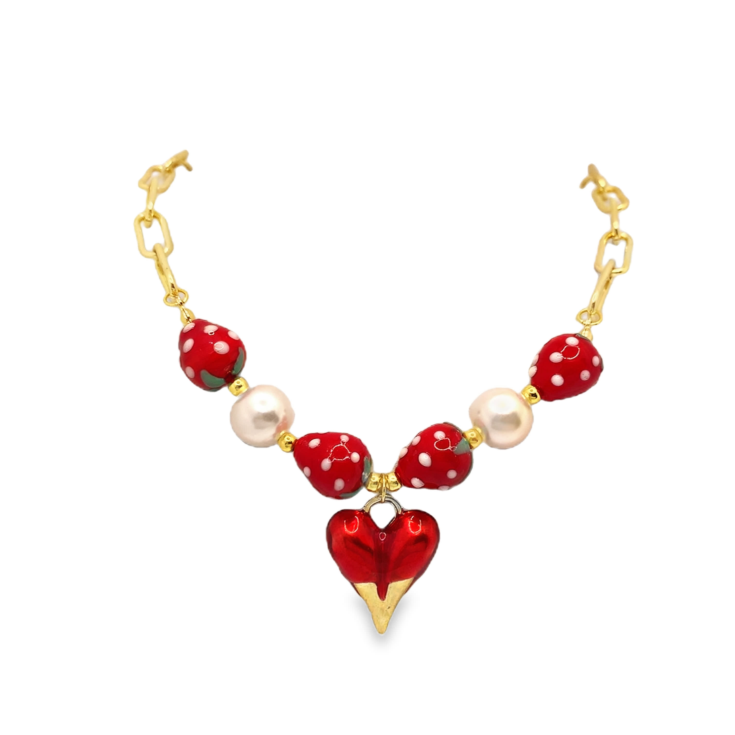 Yellow Gold Beaded Necklace with Round Pearls