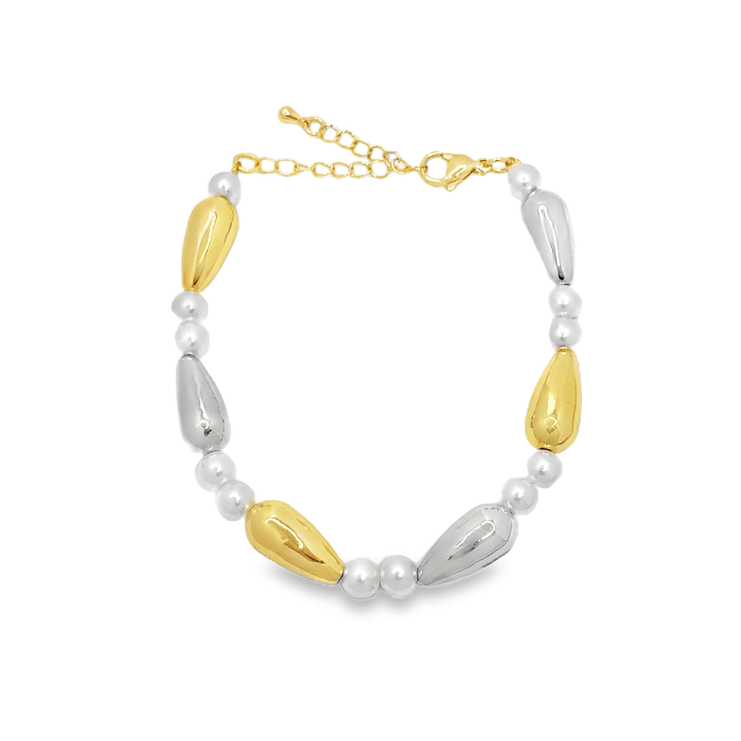 Yellow Gold Beaded Bracelet with Pearl Accents
