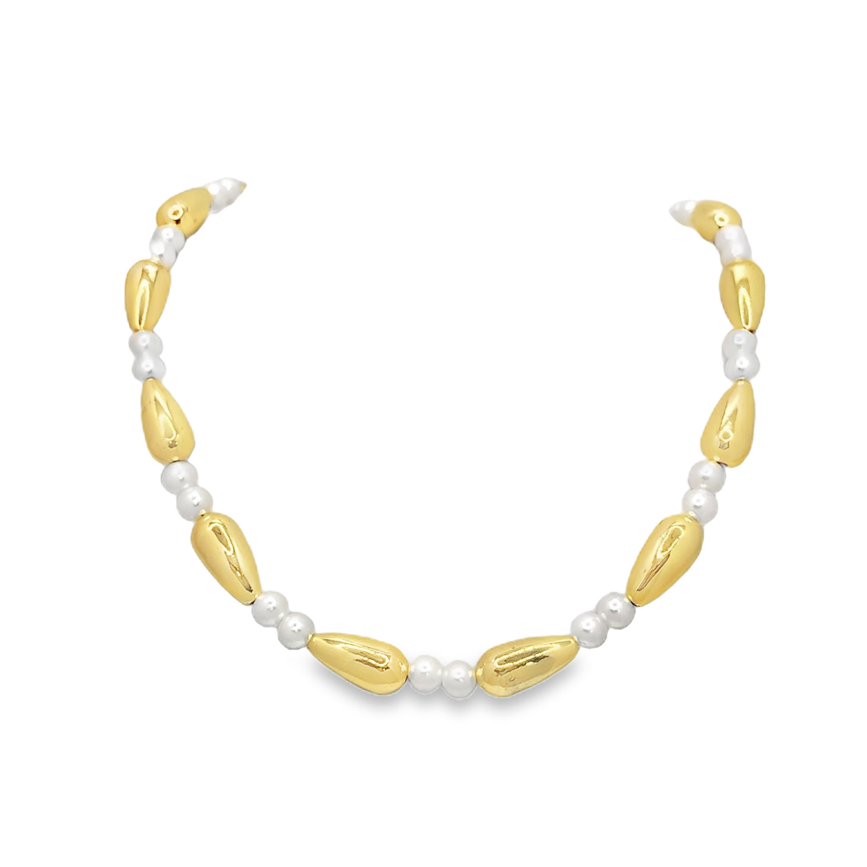 Yellow Gold Beaded Necklace with Pearls