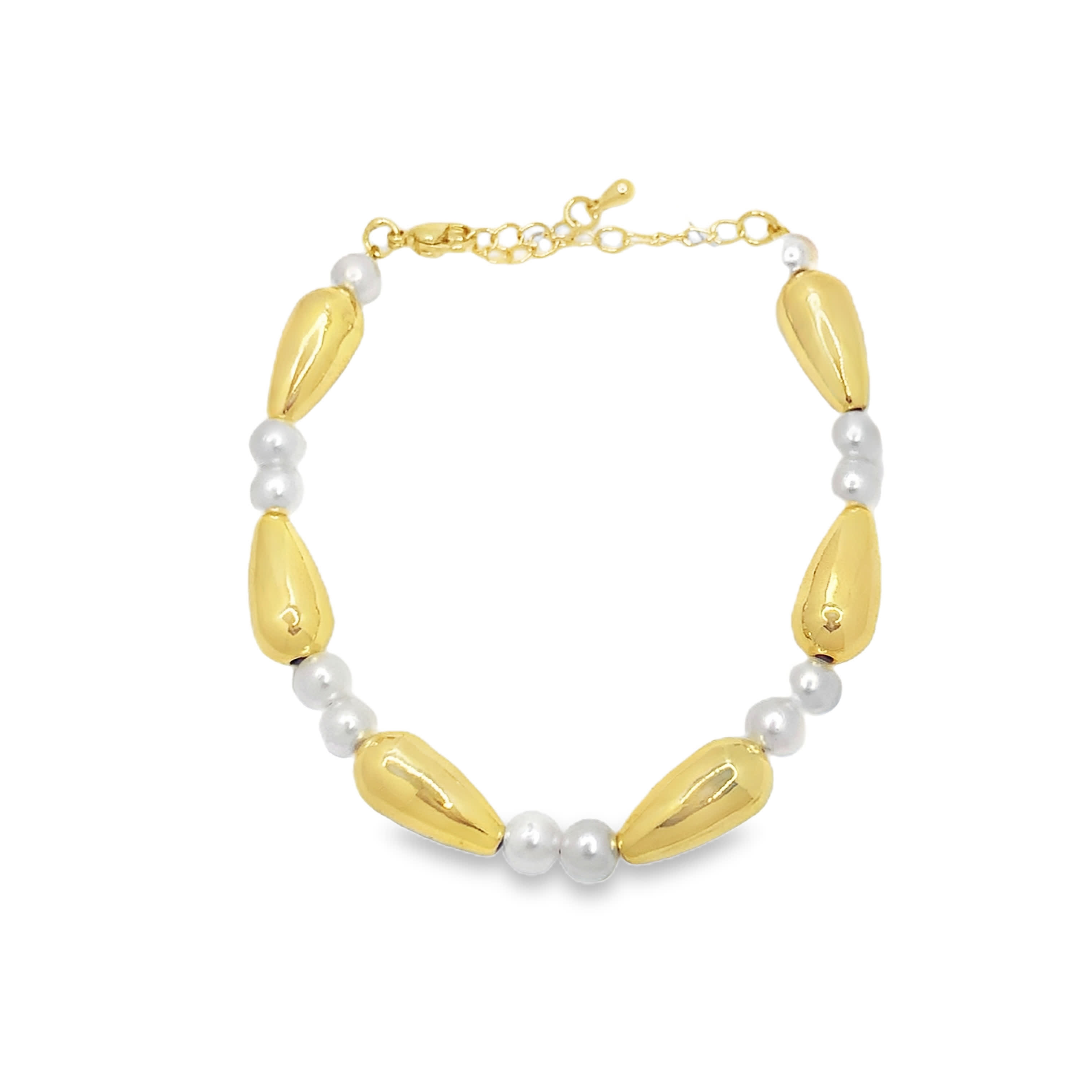 Yellow Gold Beaded Bracelet with Round Pearls