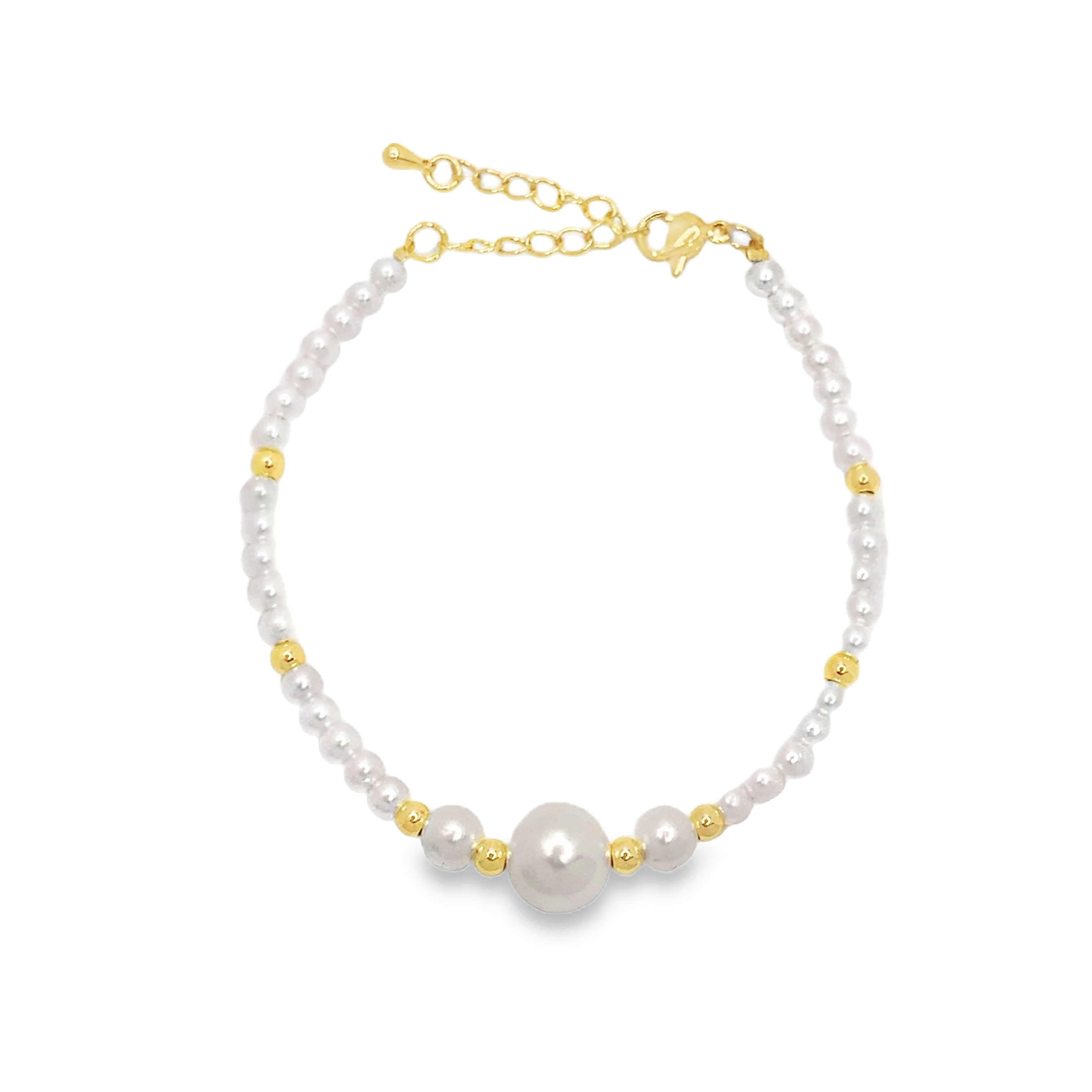 Yellow Gold Beaded Bracelet with Round Pearl Accents