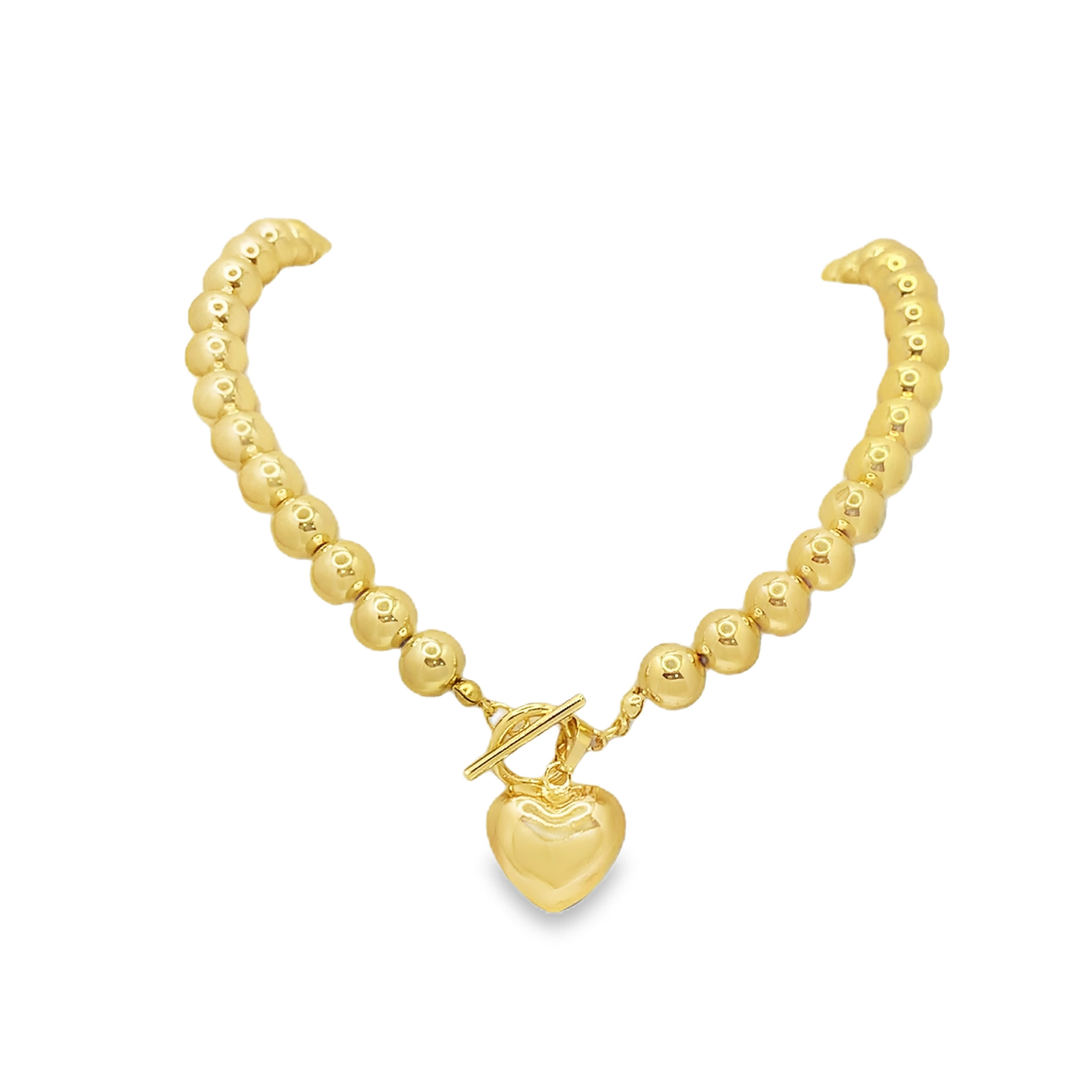 Elegant Yellow Gold Beaded Toggle Clasp Necklace