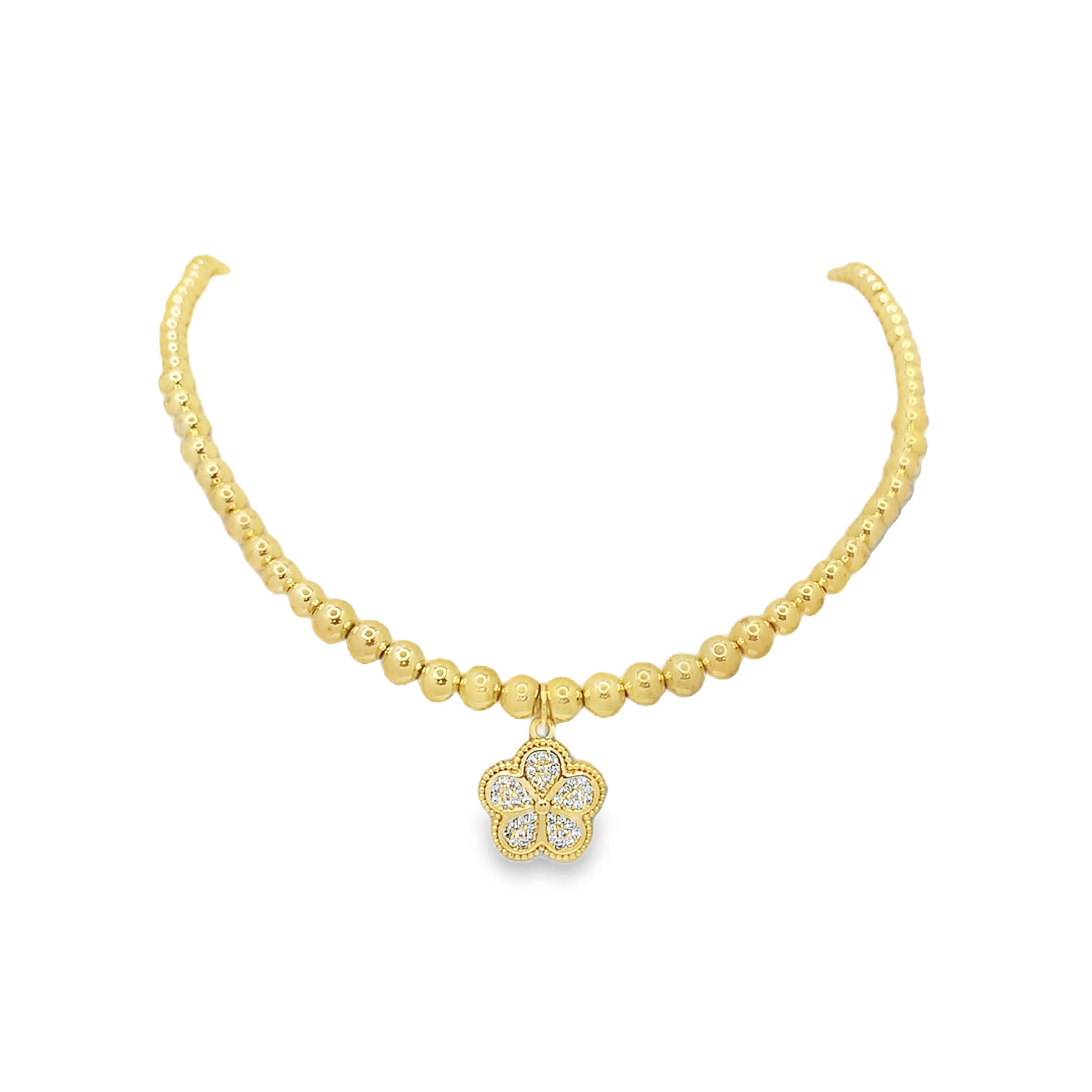 Naszyjnik z koralików z metalu z zawieszką z cyrkonią okrągłego szlifu