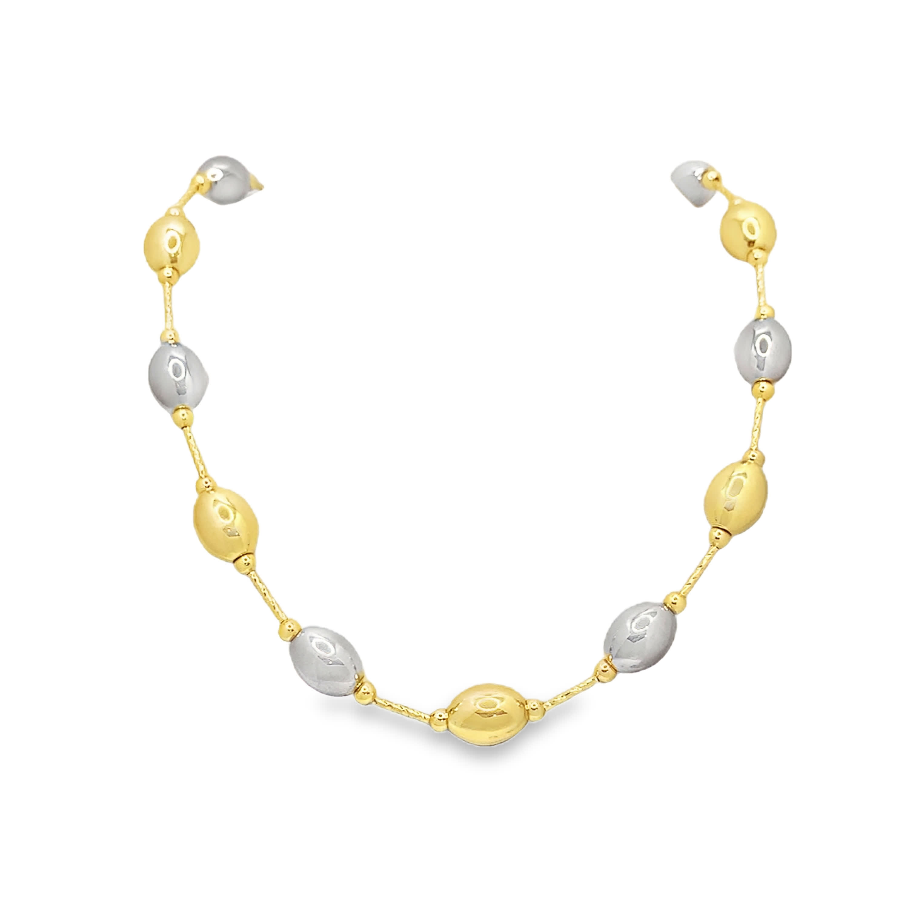 Elegant Two-Tone Yellow Gold Beaded Necklace
