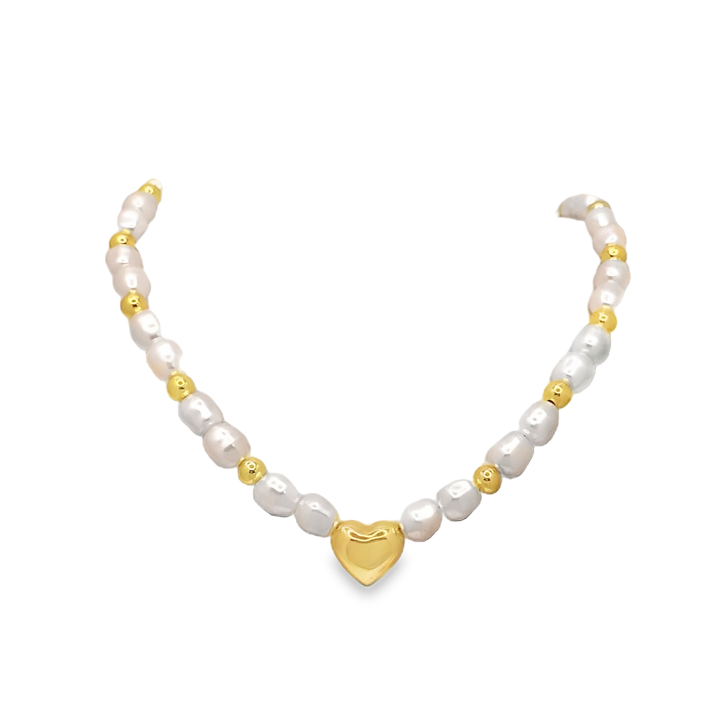 Elegant Pearl Necklace with Yellow Gold Accents