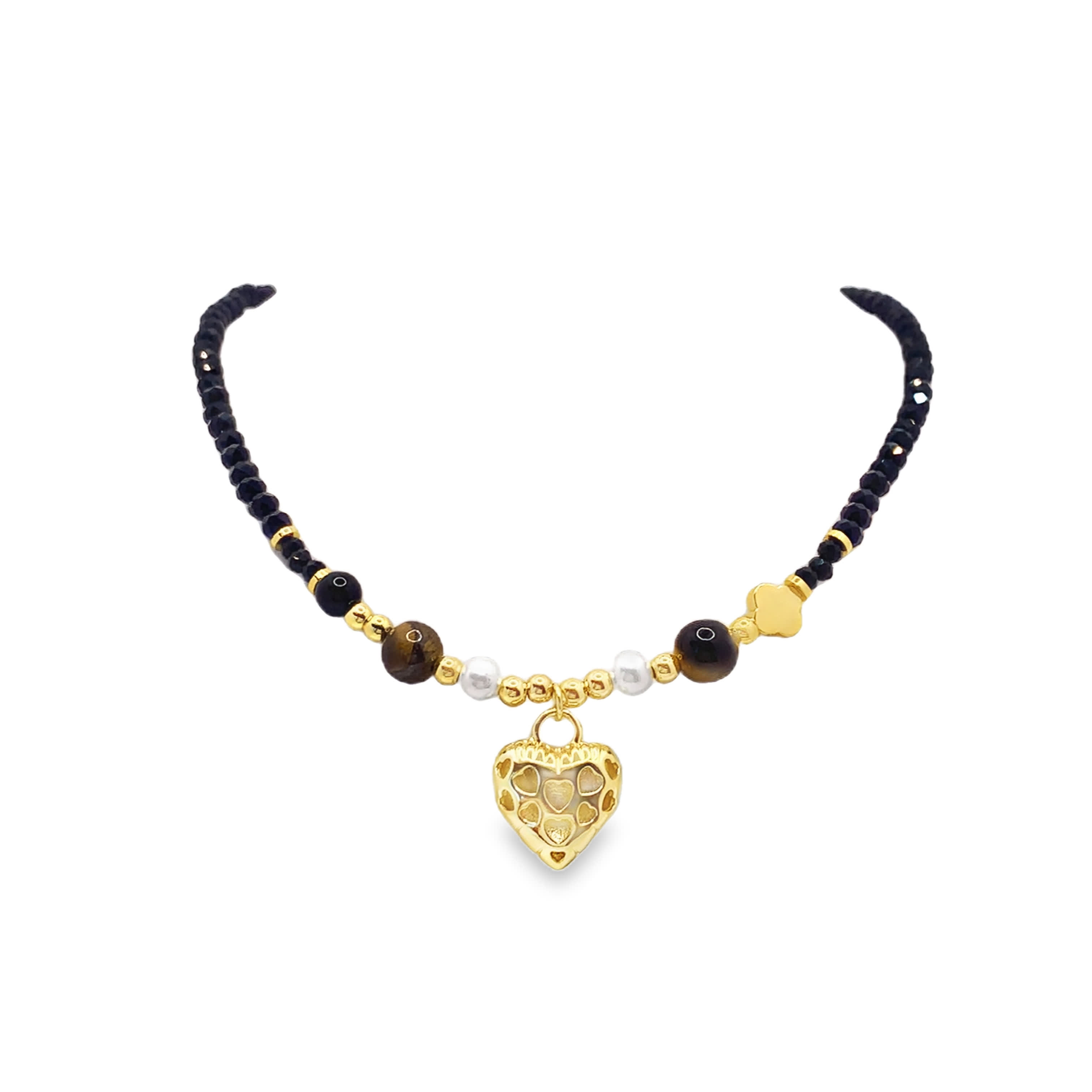 Naszyjnik z koralików z metalu z zawieszką serce