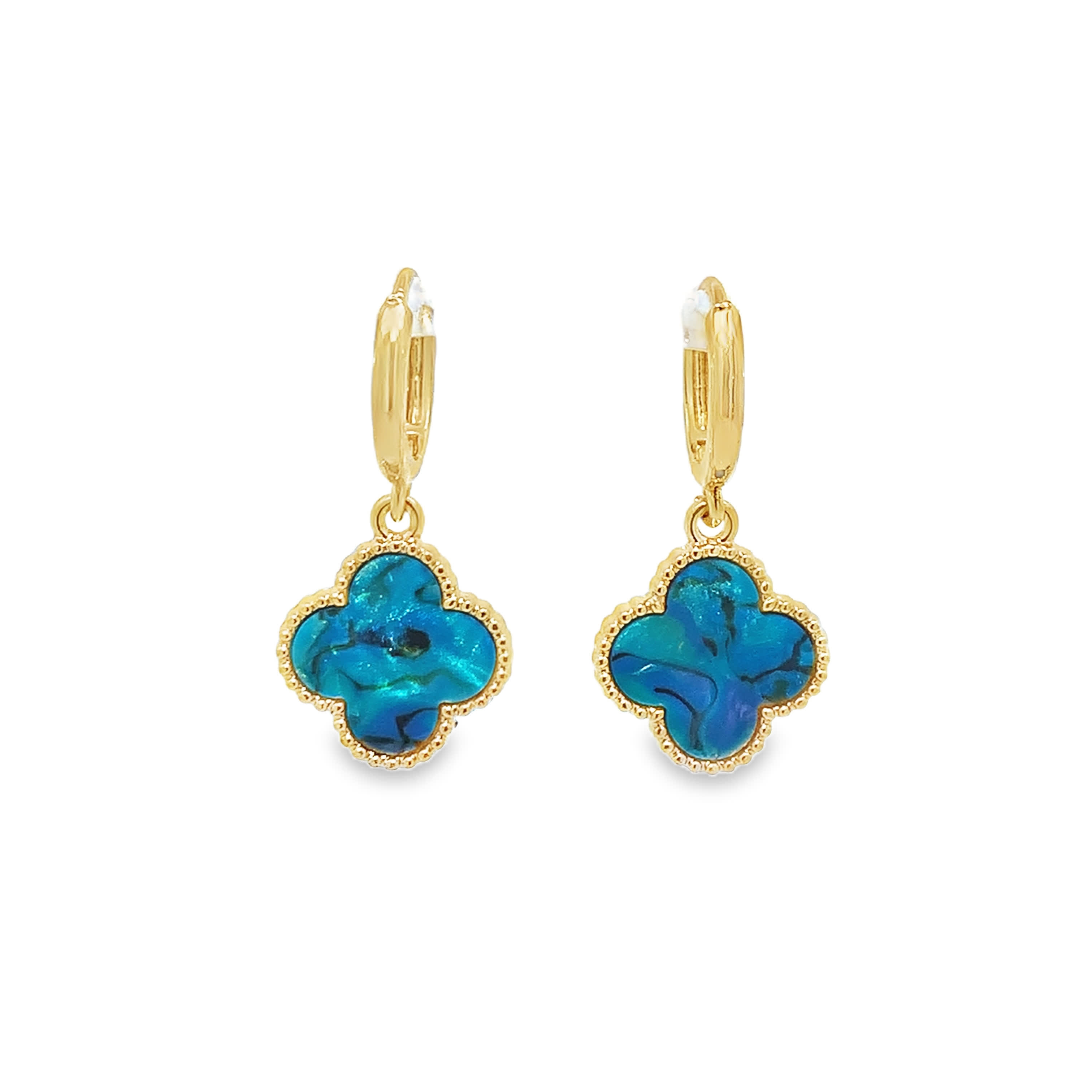 Yellow Gold Dangle Earrings with Turquoise Clover