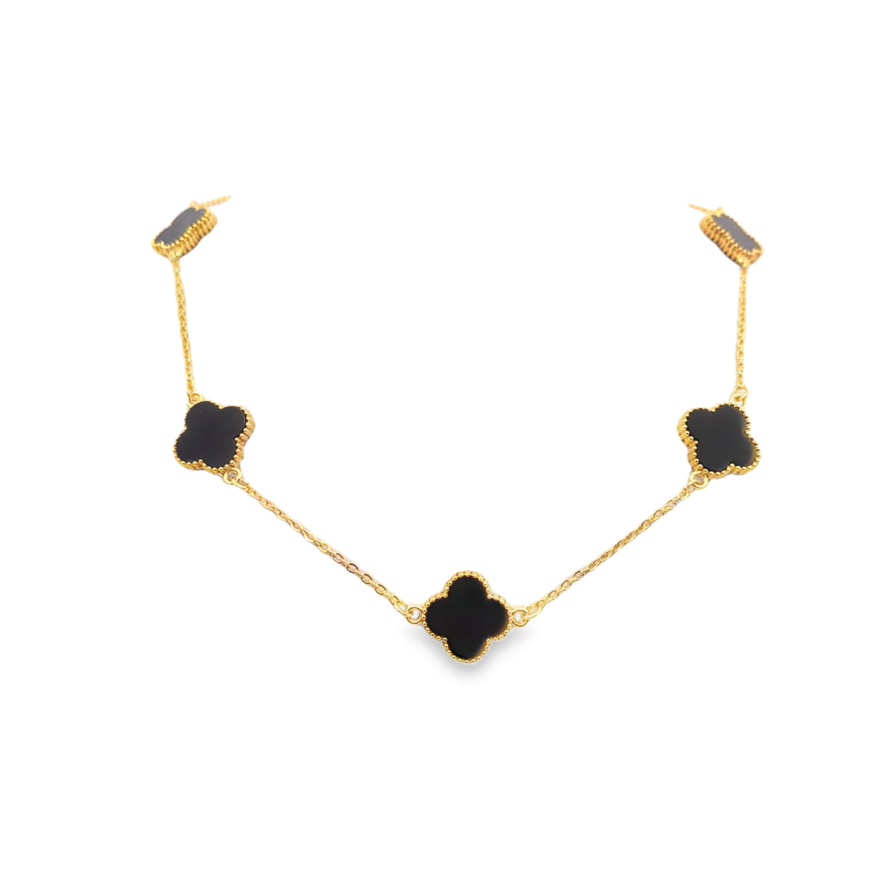 Naszyjnik charms z pozłacanego metalu z okrągłymi kaboszonowymi akcentami onyksu