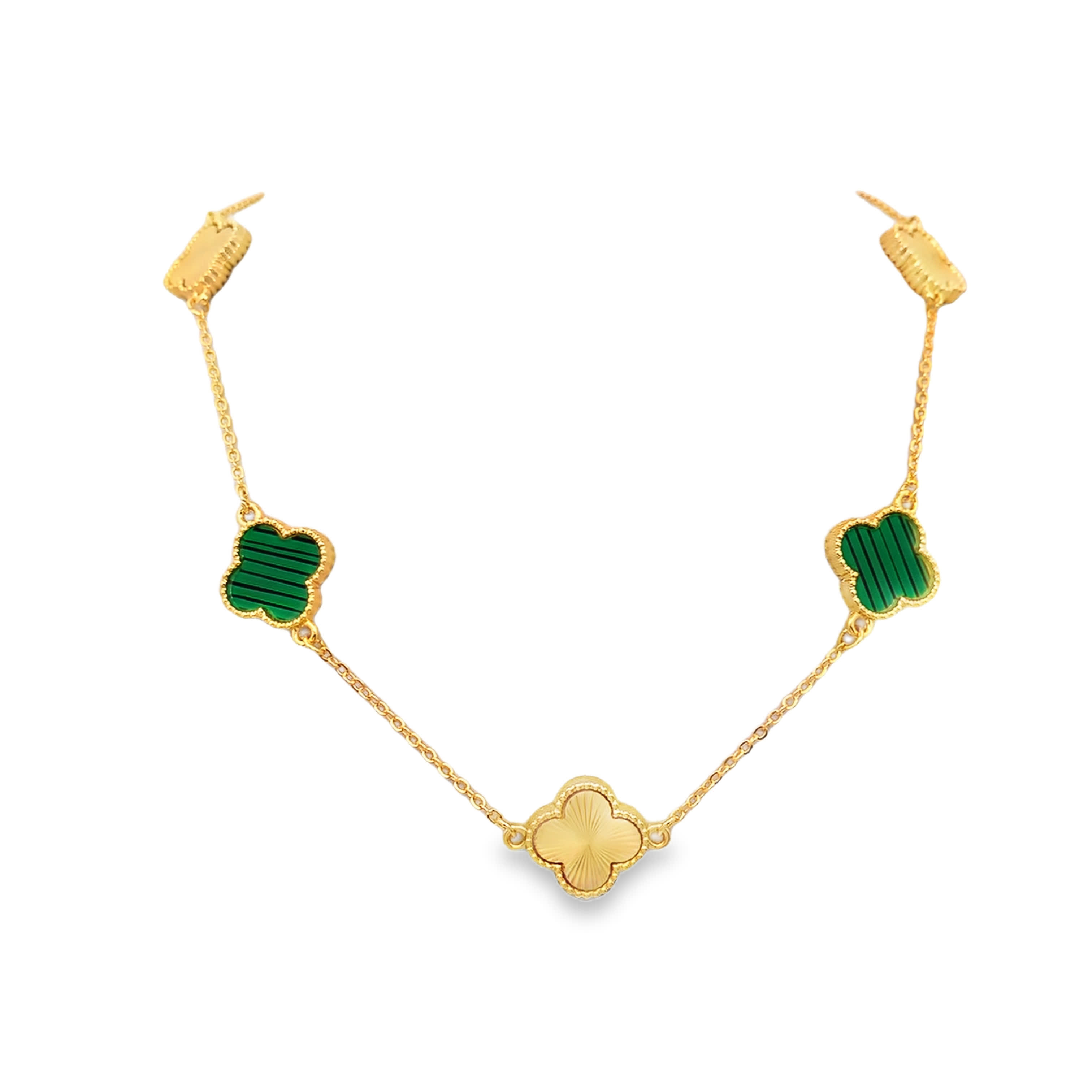 Naszyjnik łańcuszkowy z pozłacanego metalu z okrągłymi elementami malachitu